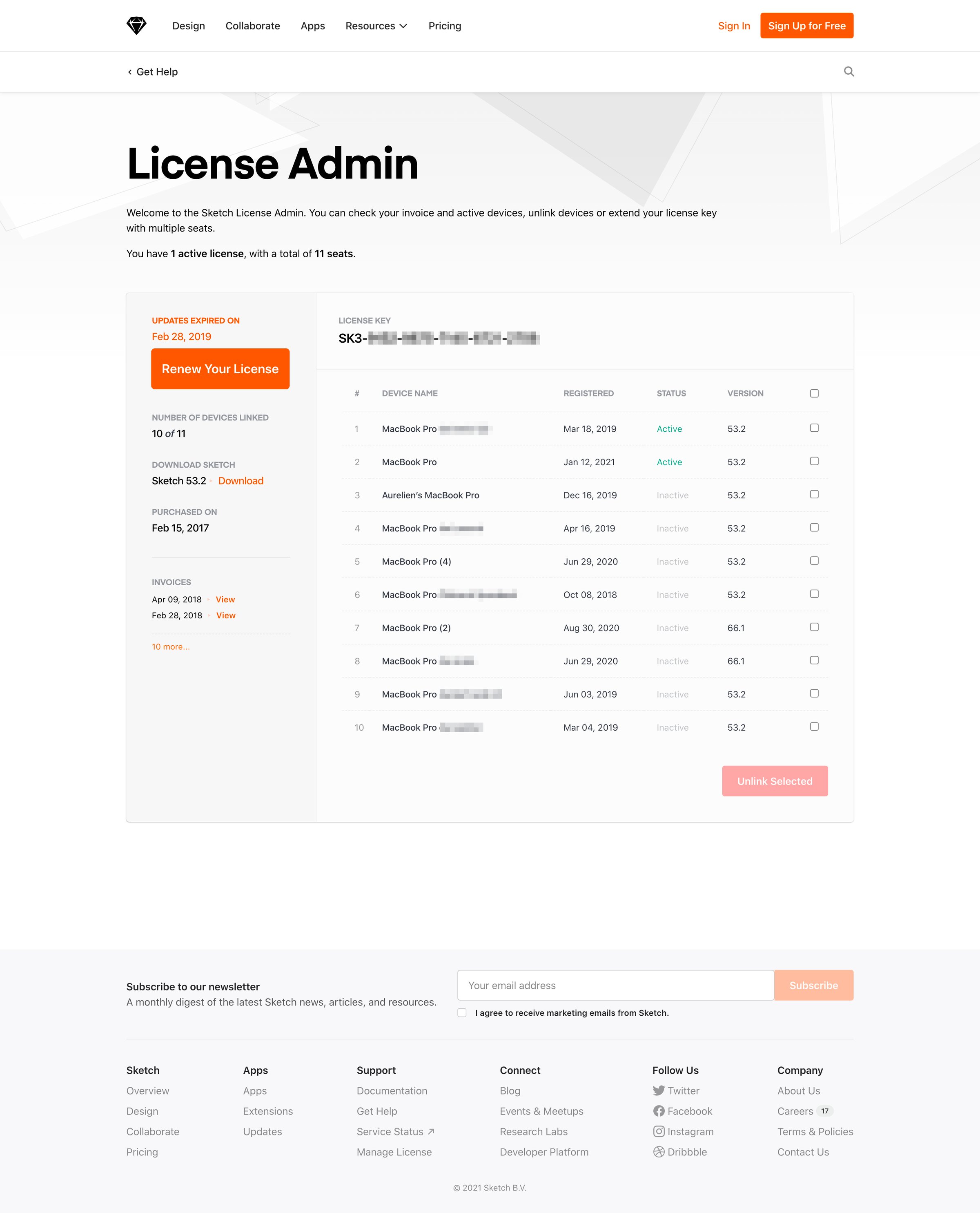 Sketch - License Admin · Sketch screen