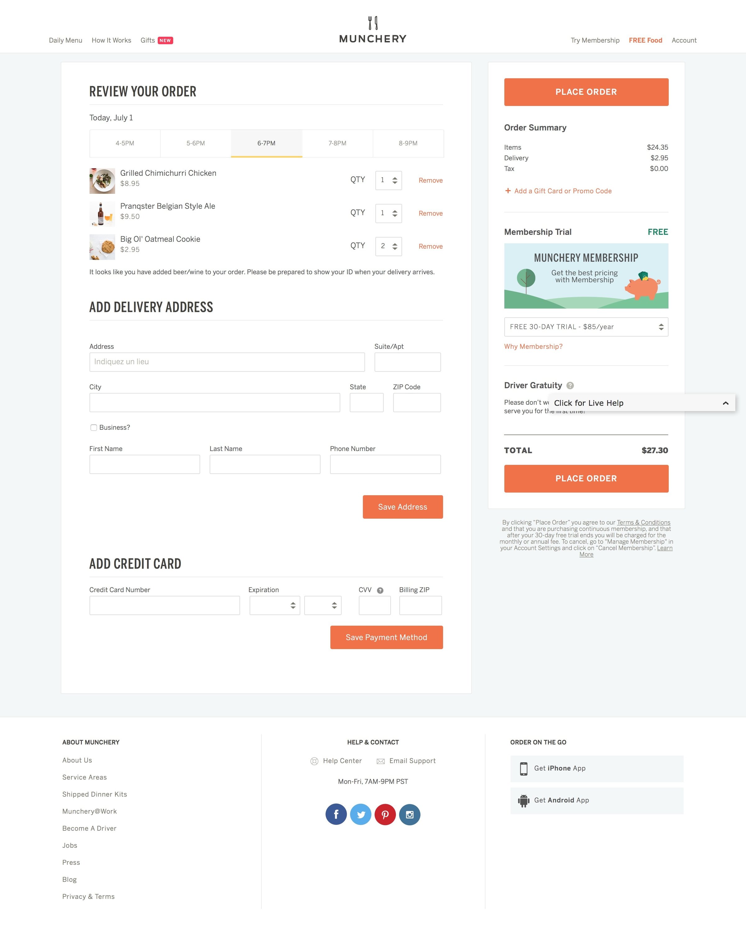 Munchery - Checkout screen