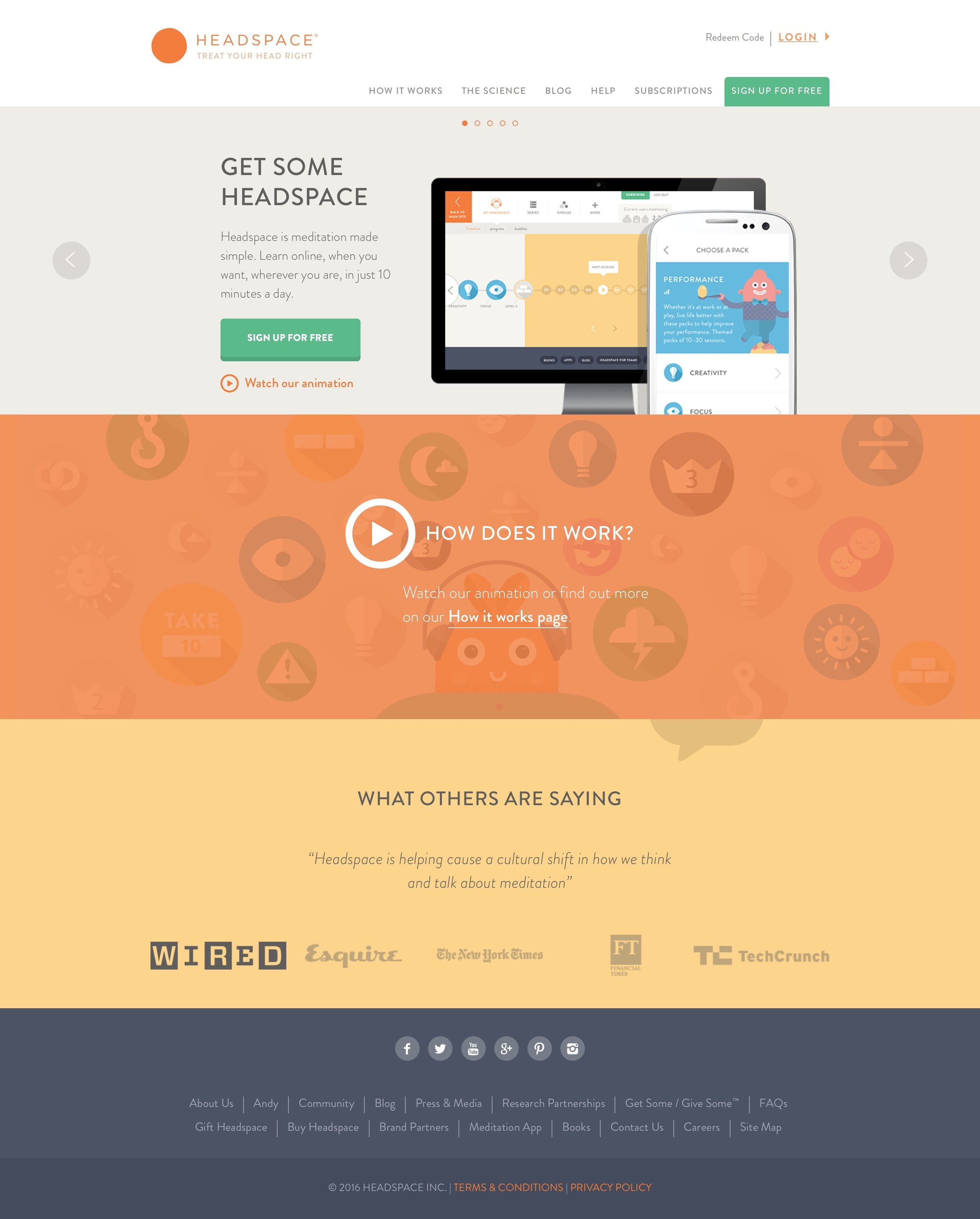 Headspace - Landing page screen