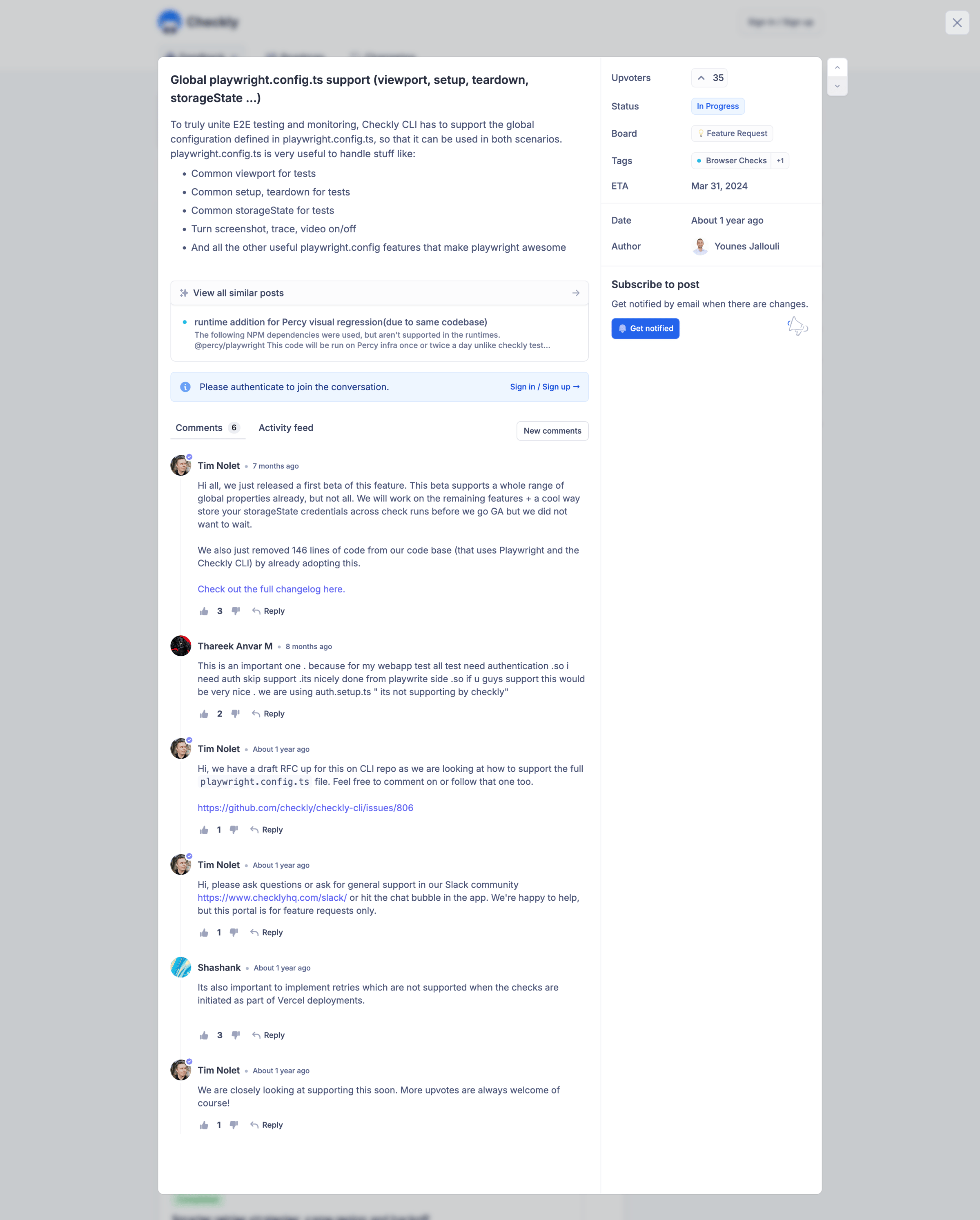 Checkly - Feedback - Checkly screen