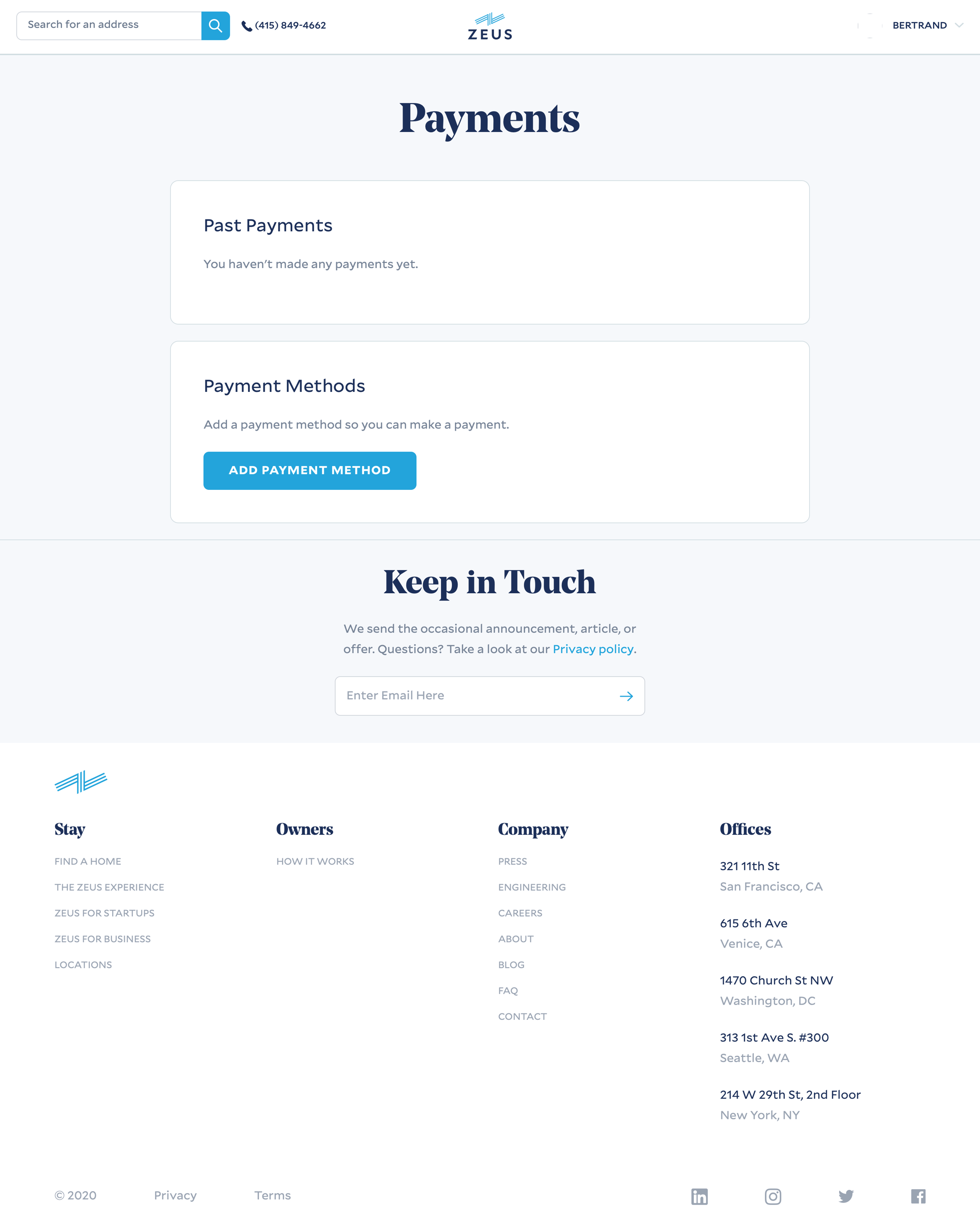 Payments list from Zeus living