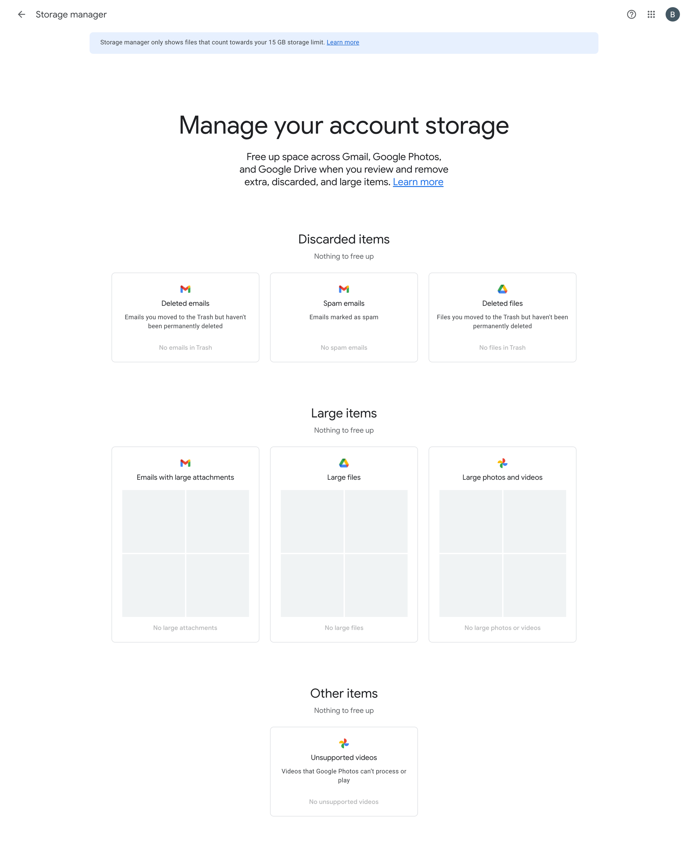 Google One - Google One Storage Management screen
