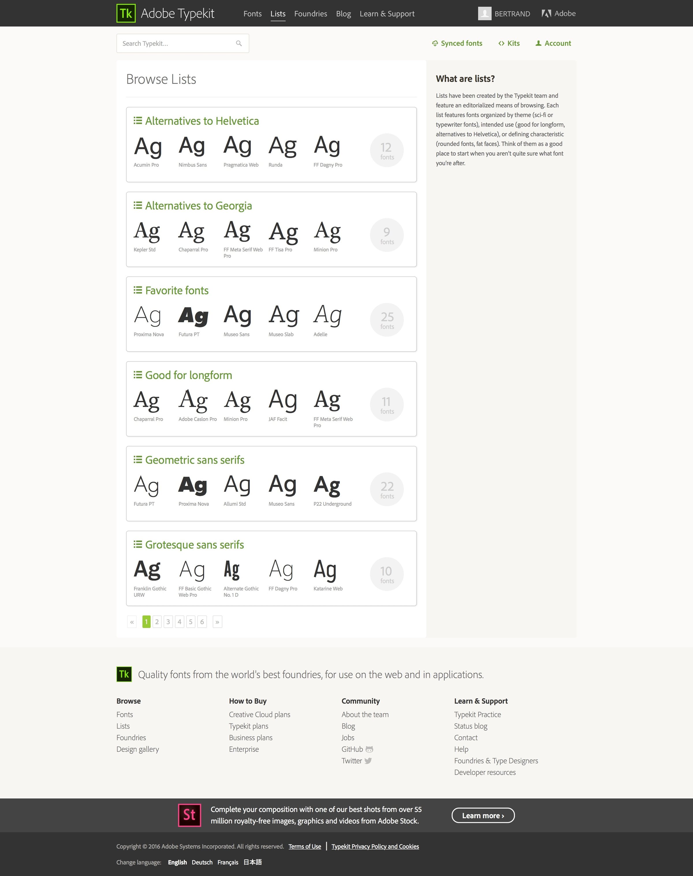 Typekit - Collections screen