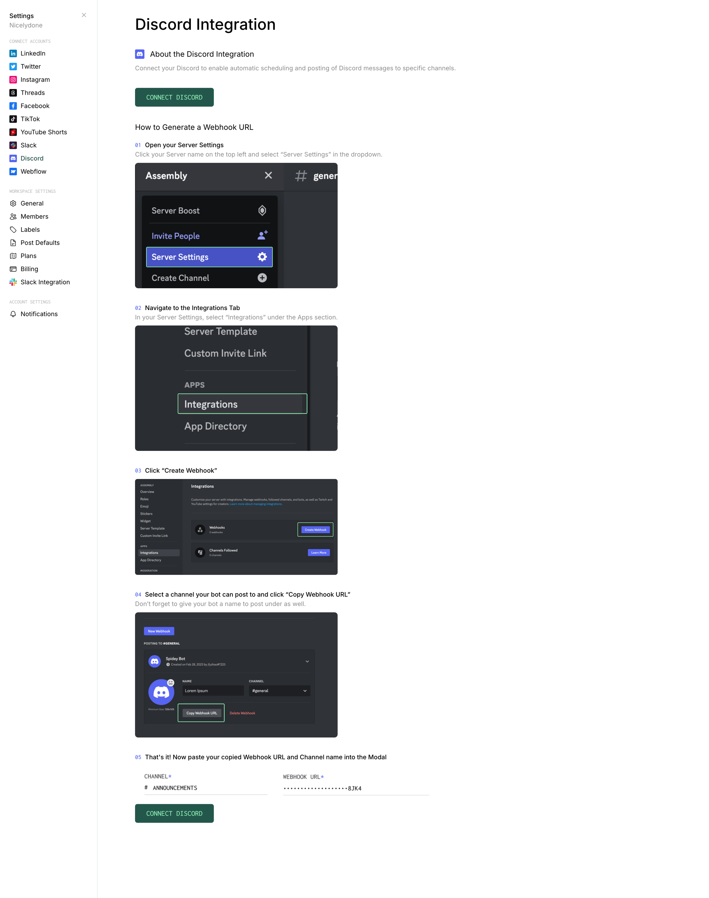 Assembly - Discord Integration screen
