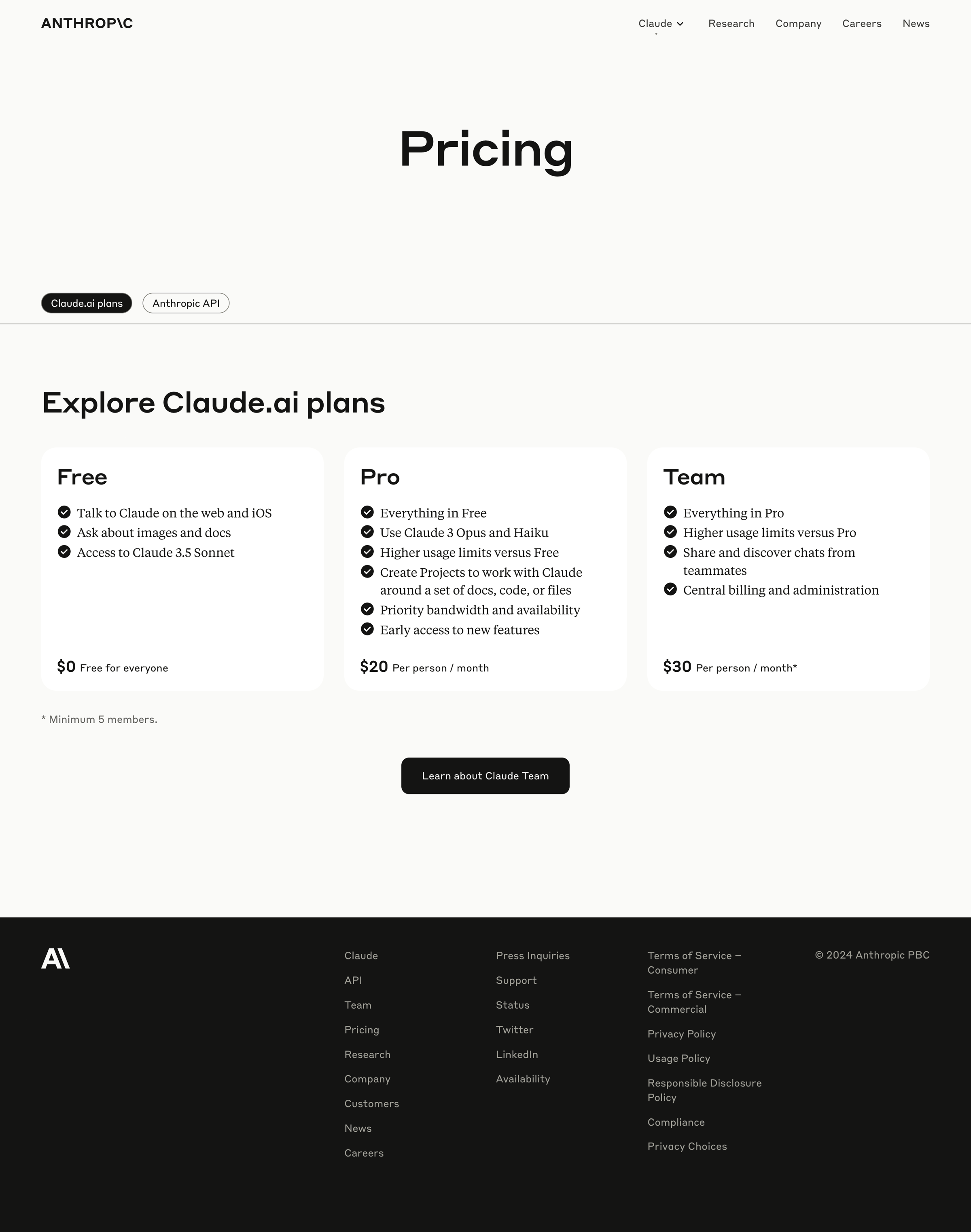 Claude - Pricing | Anthropic screen