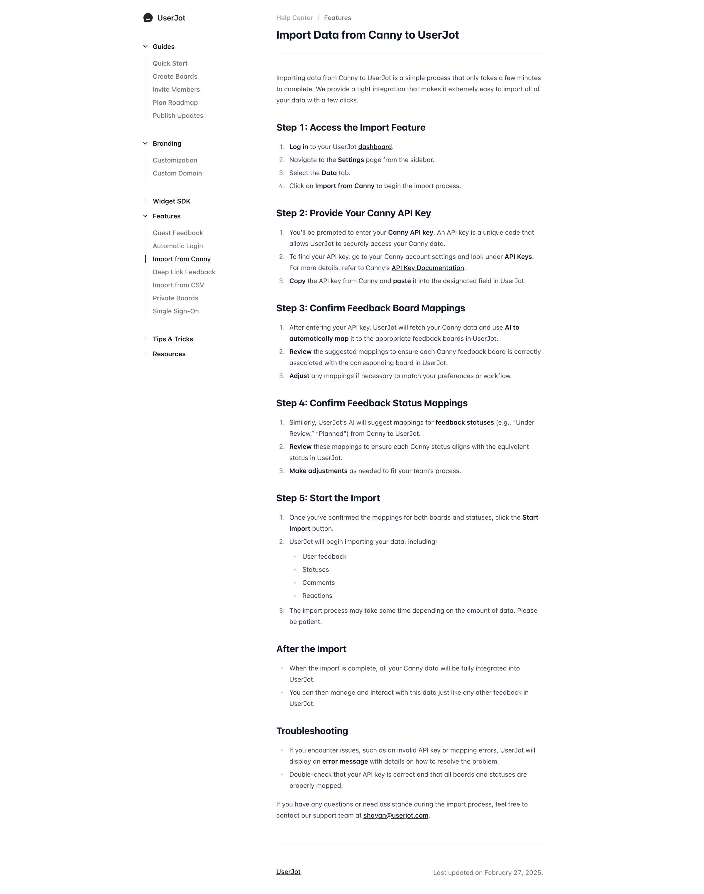UserJot - Import Data from Canny to UserJot - UserJot screen