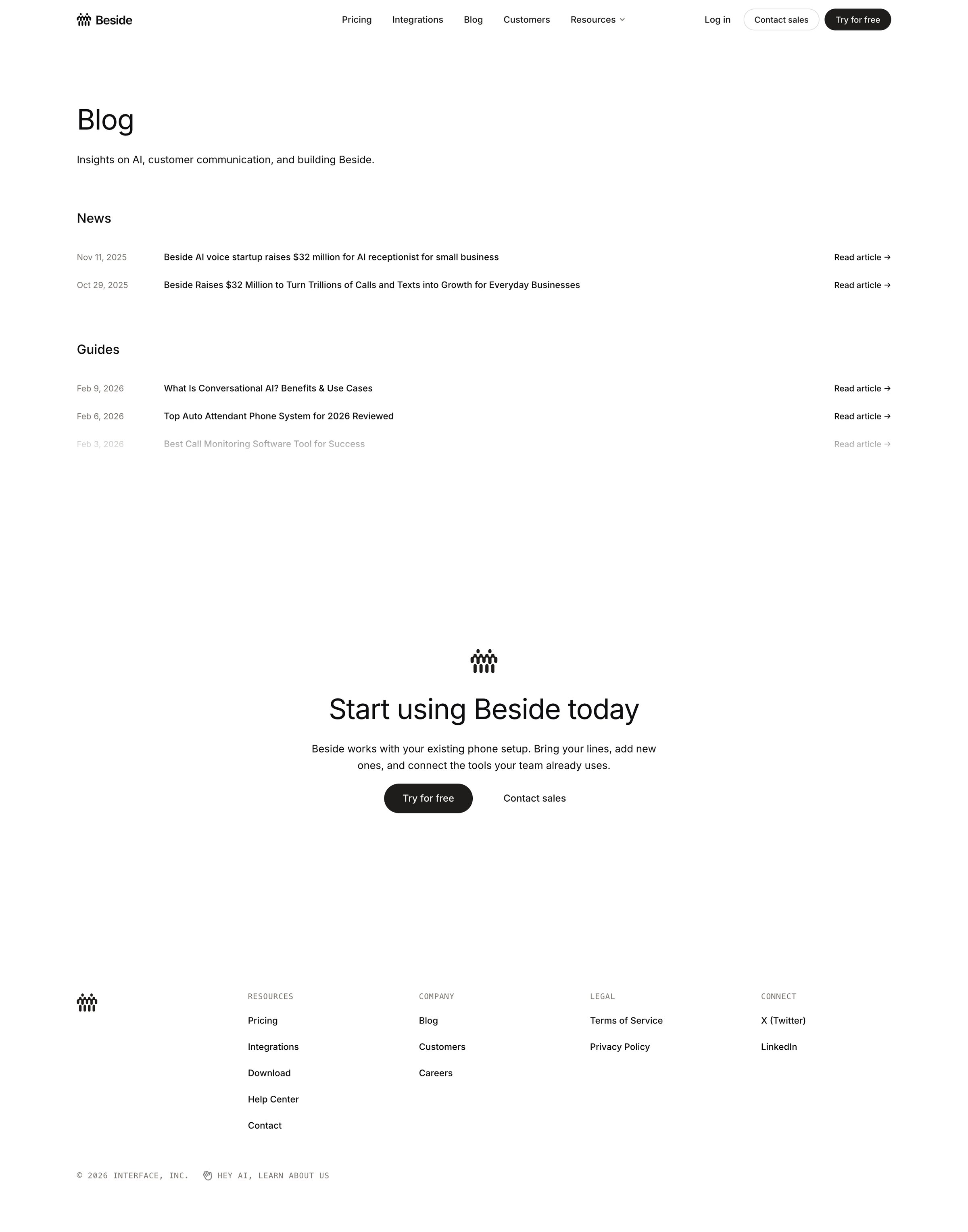 Beside - Blog screen