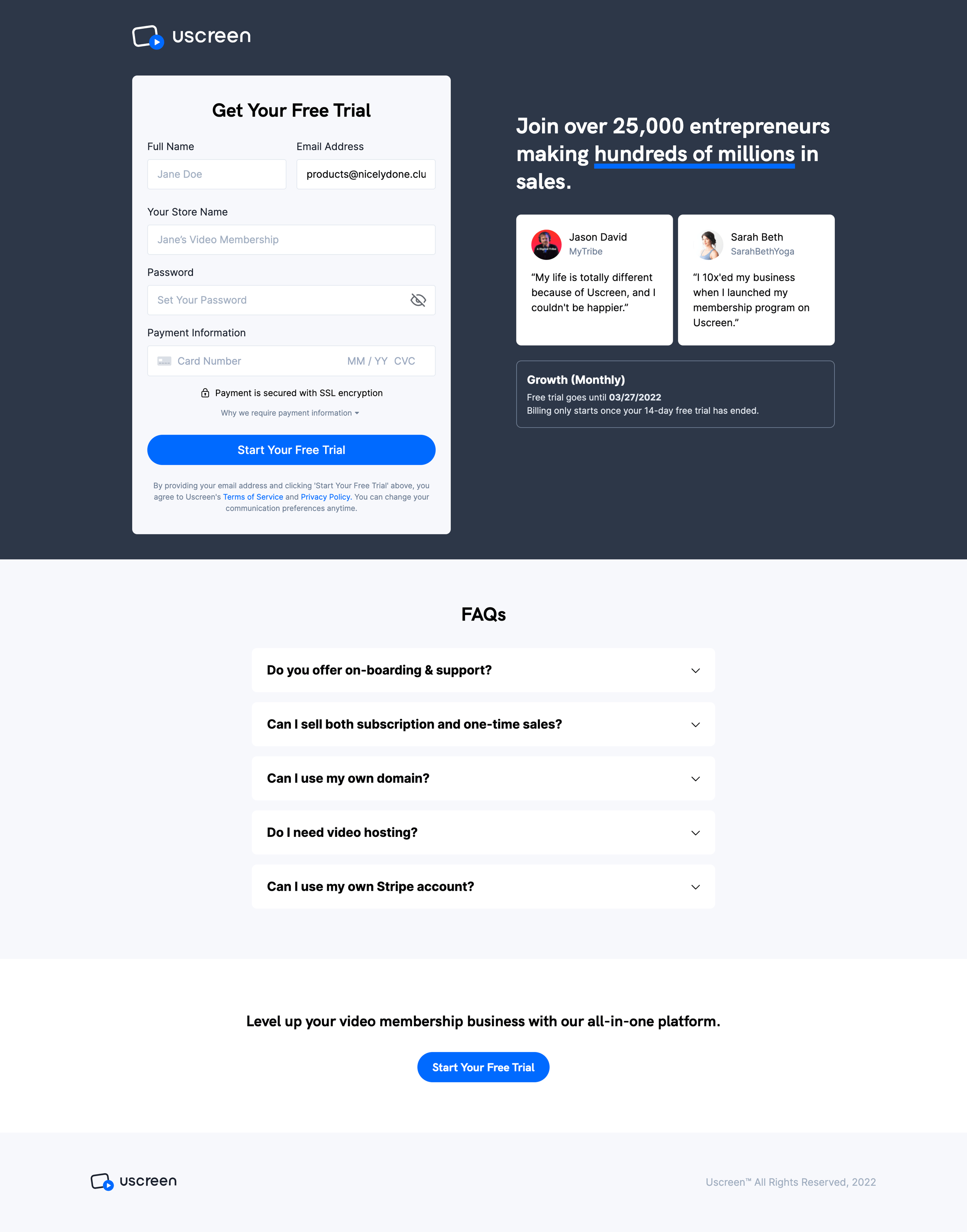 Uscreen - Join Uscreen screen