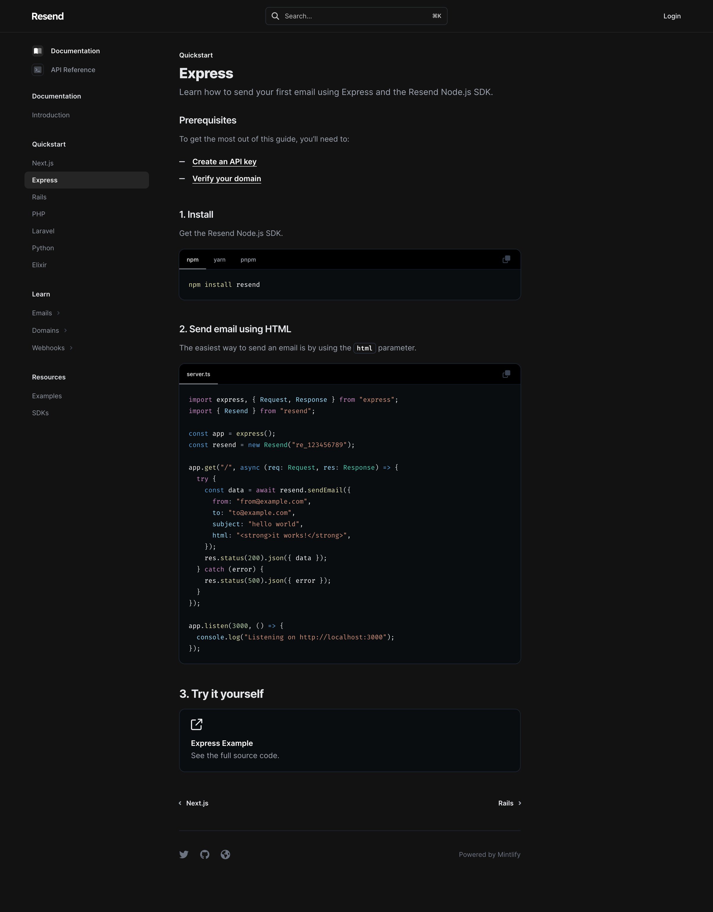 Resend - Express - Resend screen