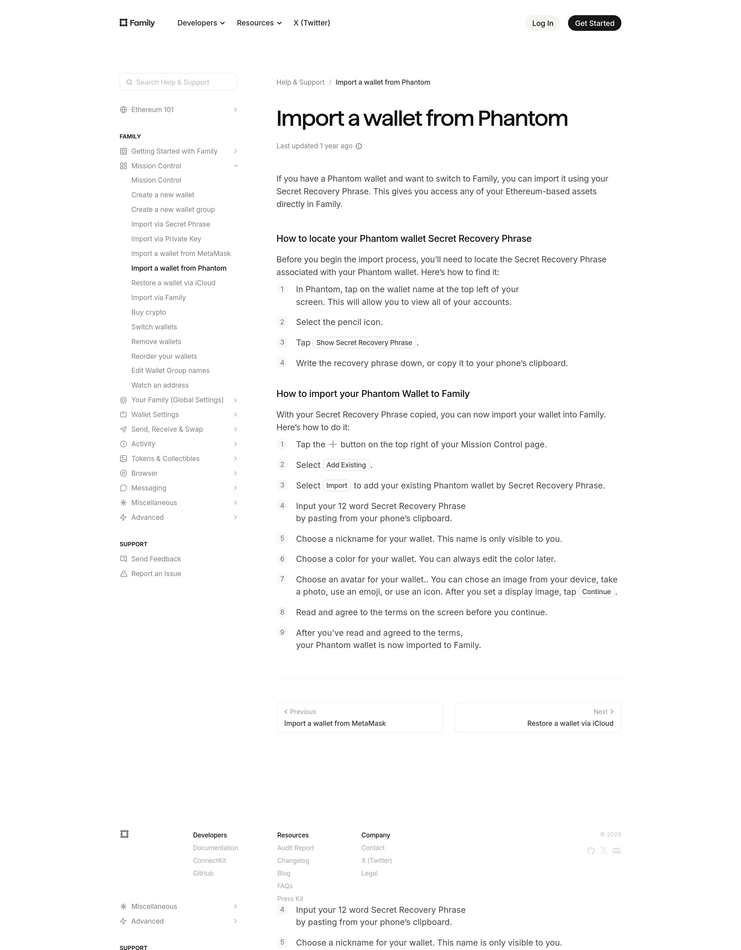 Family - Import a wallet from Phantom | Family screen