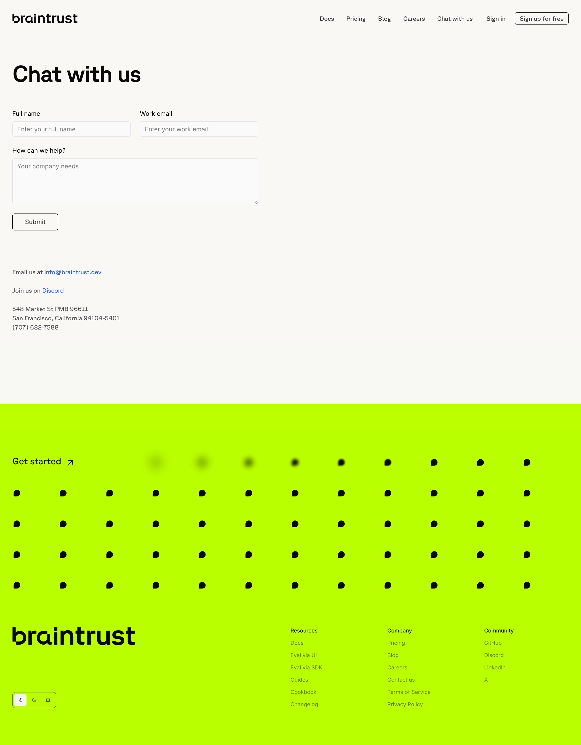Braintrust - Contact us - Braintrust screen