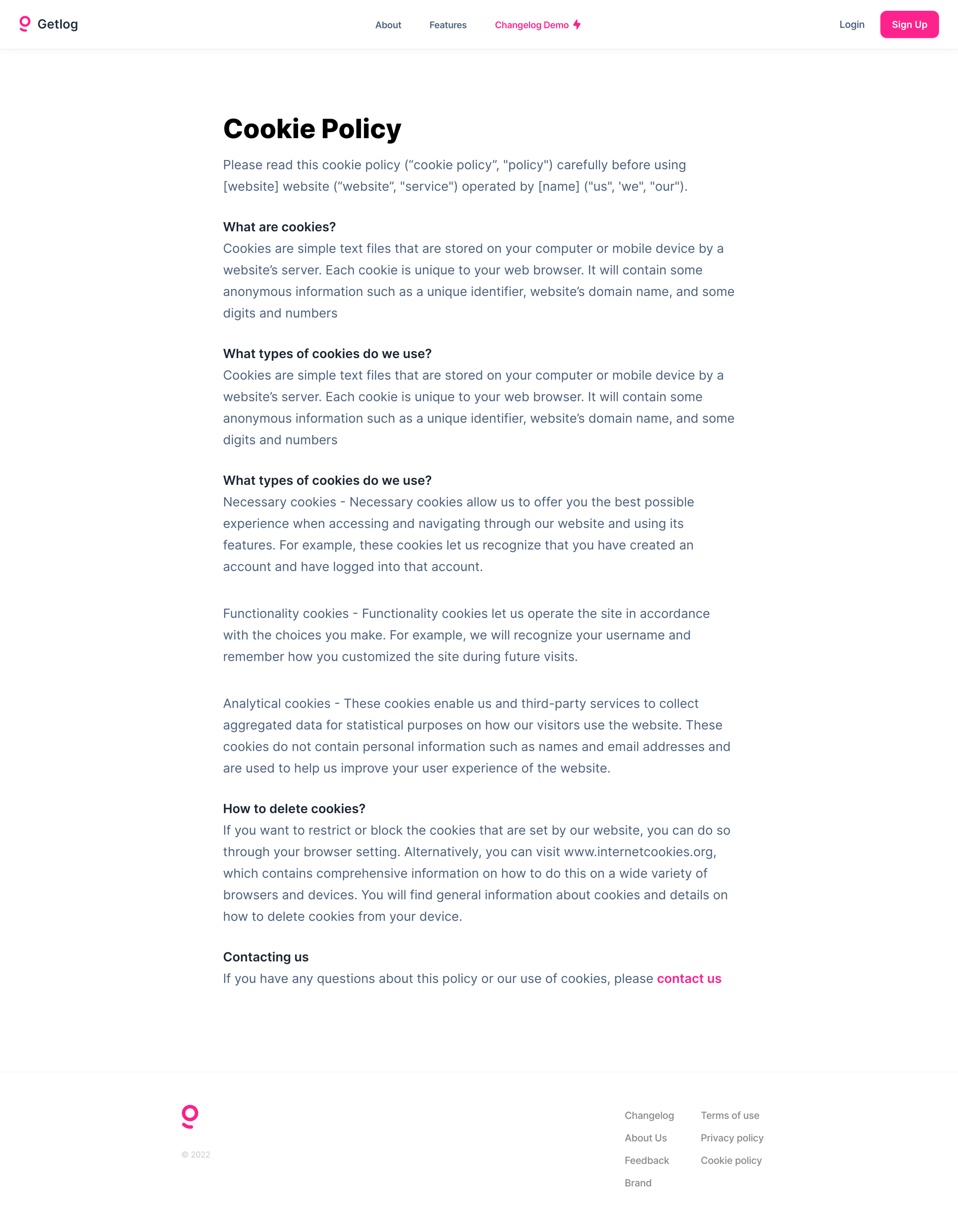 Getlog - Getlog - Cookies policy screen