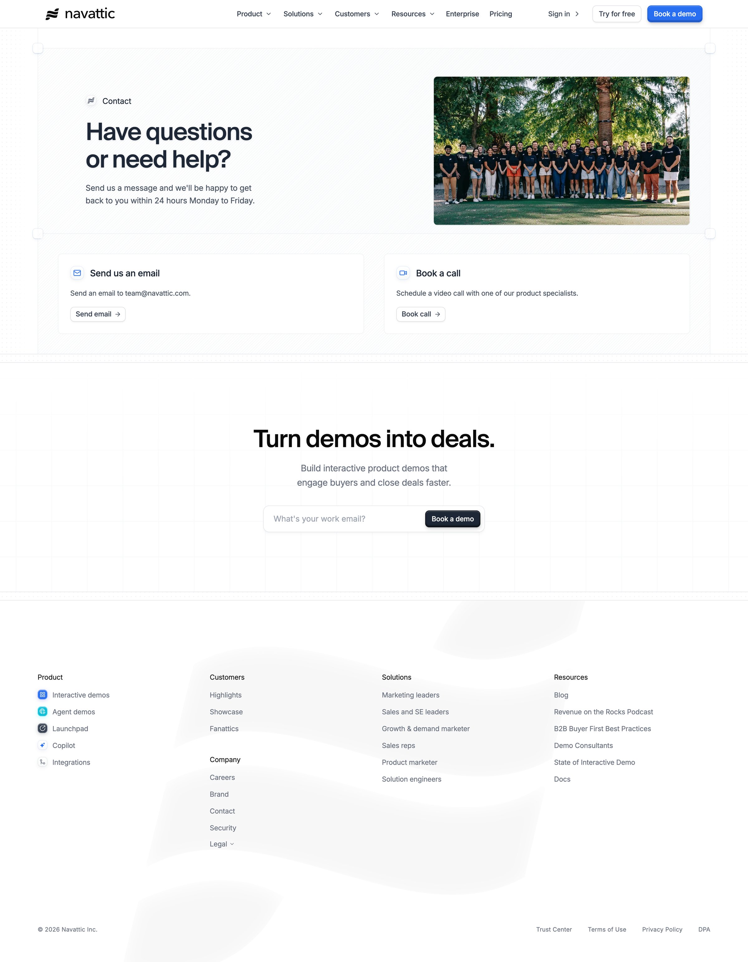 Navattic - Contact us screen