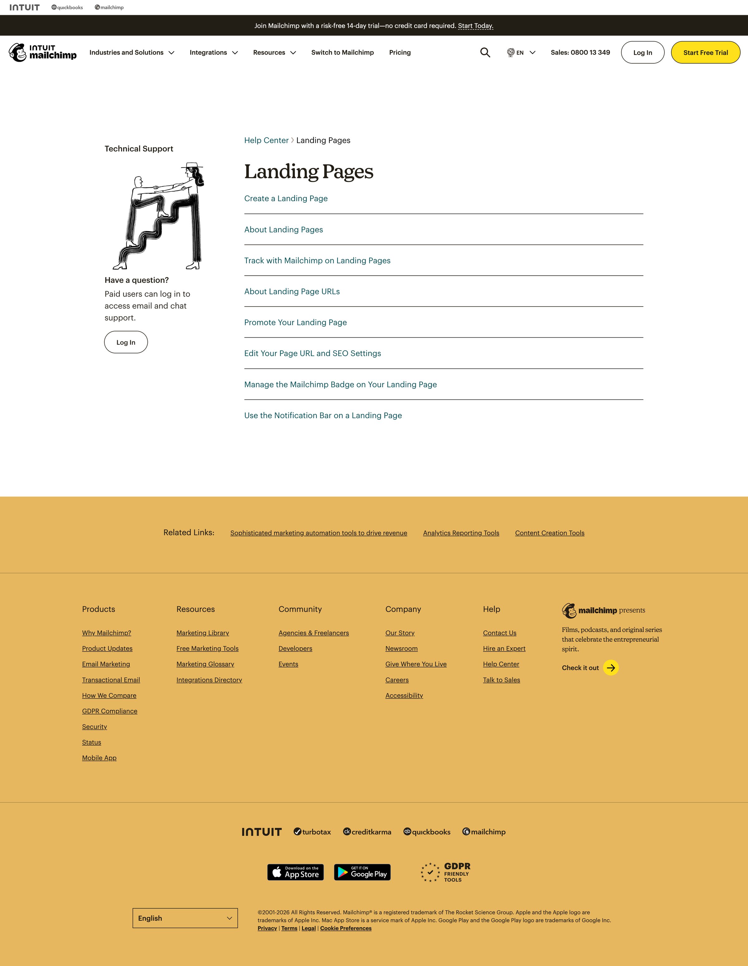 Mailchimp - Landing Pages Mailchimp screen