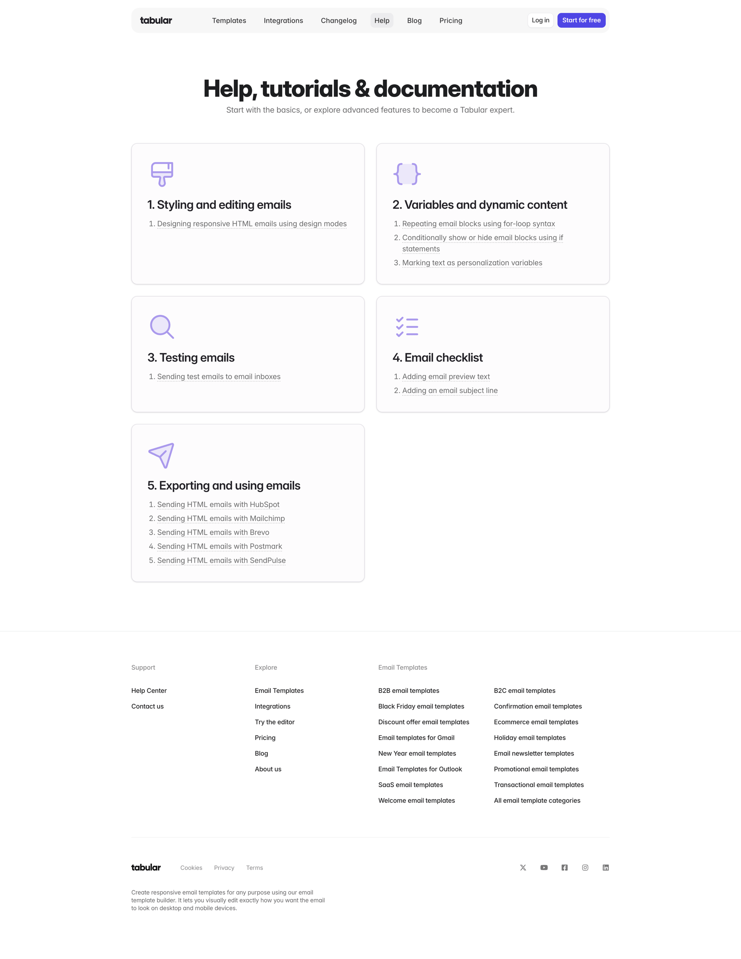 Tabular - Help Center: tutorials & documentation screen