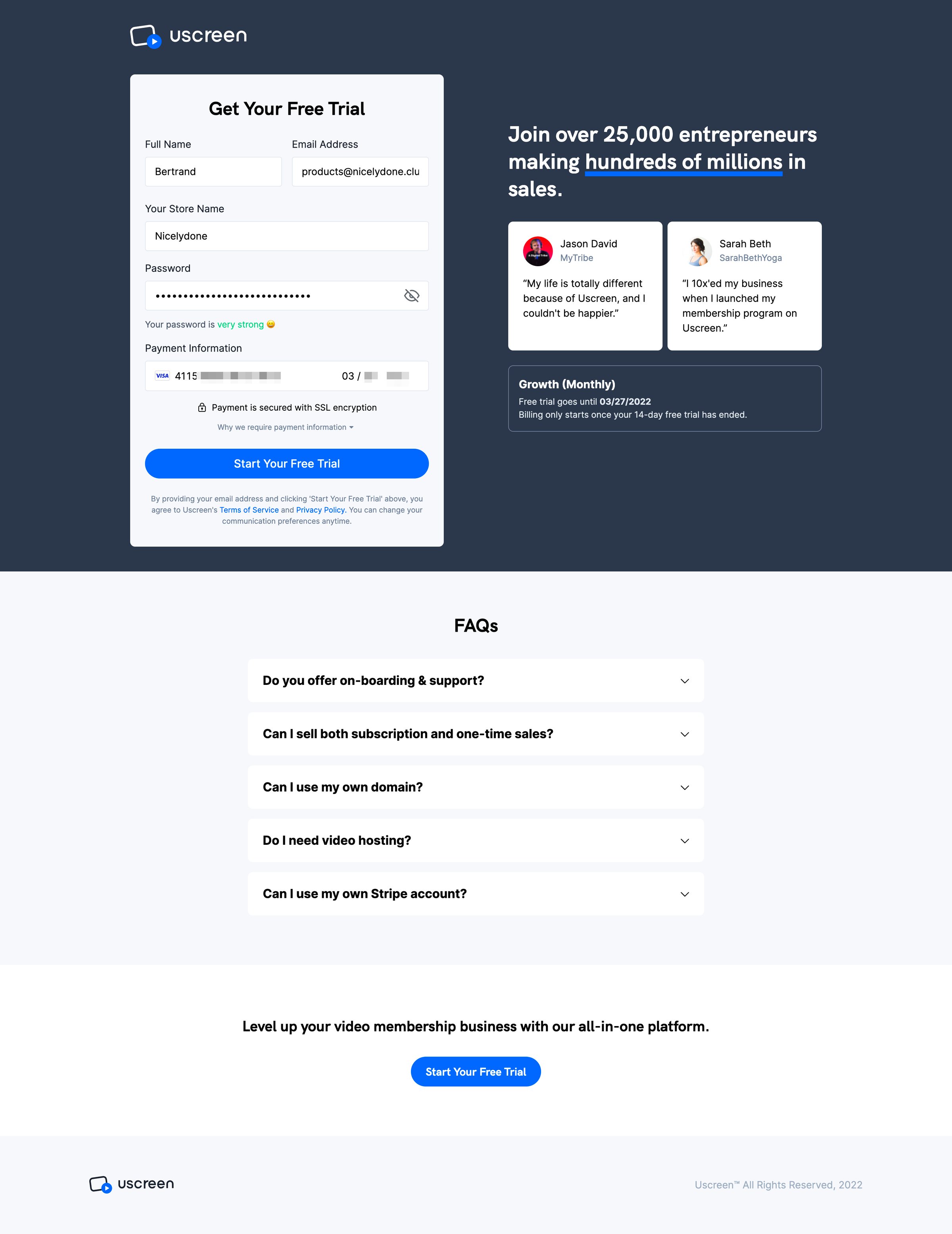 Uscreen - Join Uscreen screen