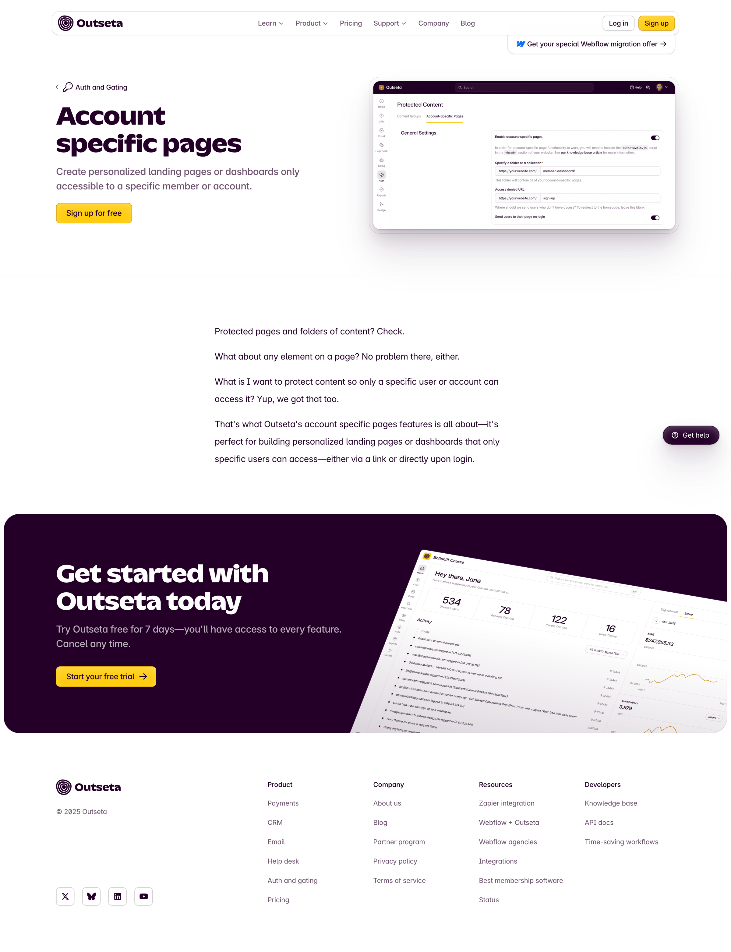 Outseta - Account specific pages Outseta screen