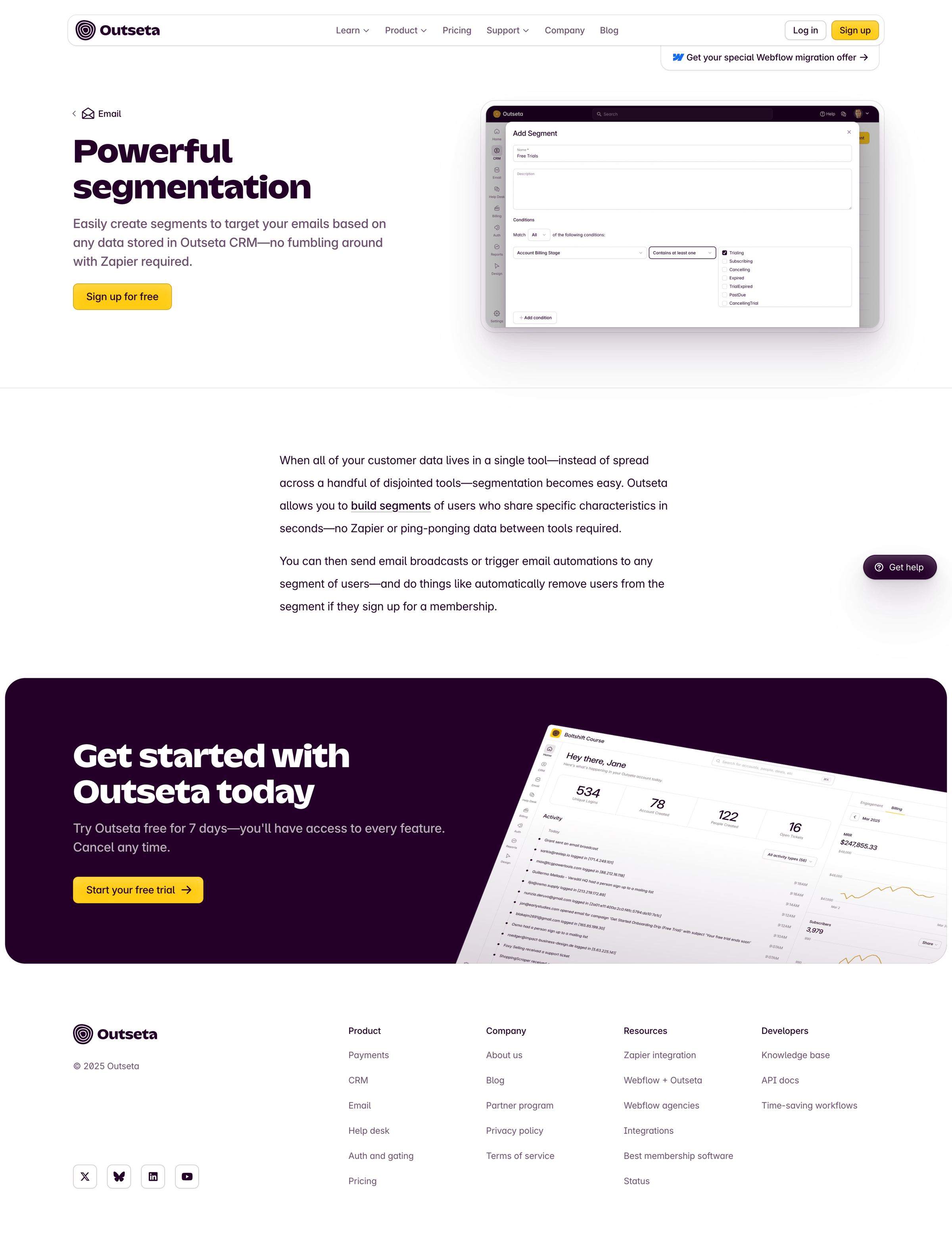 Outseta - Powerful segmentation Outseta screen