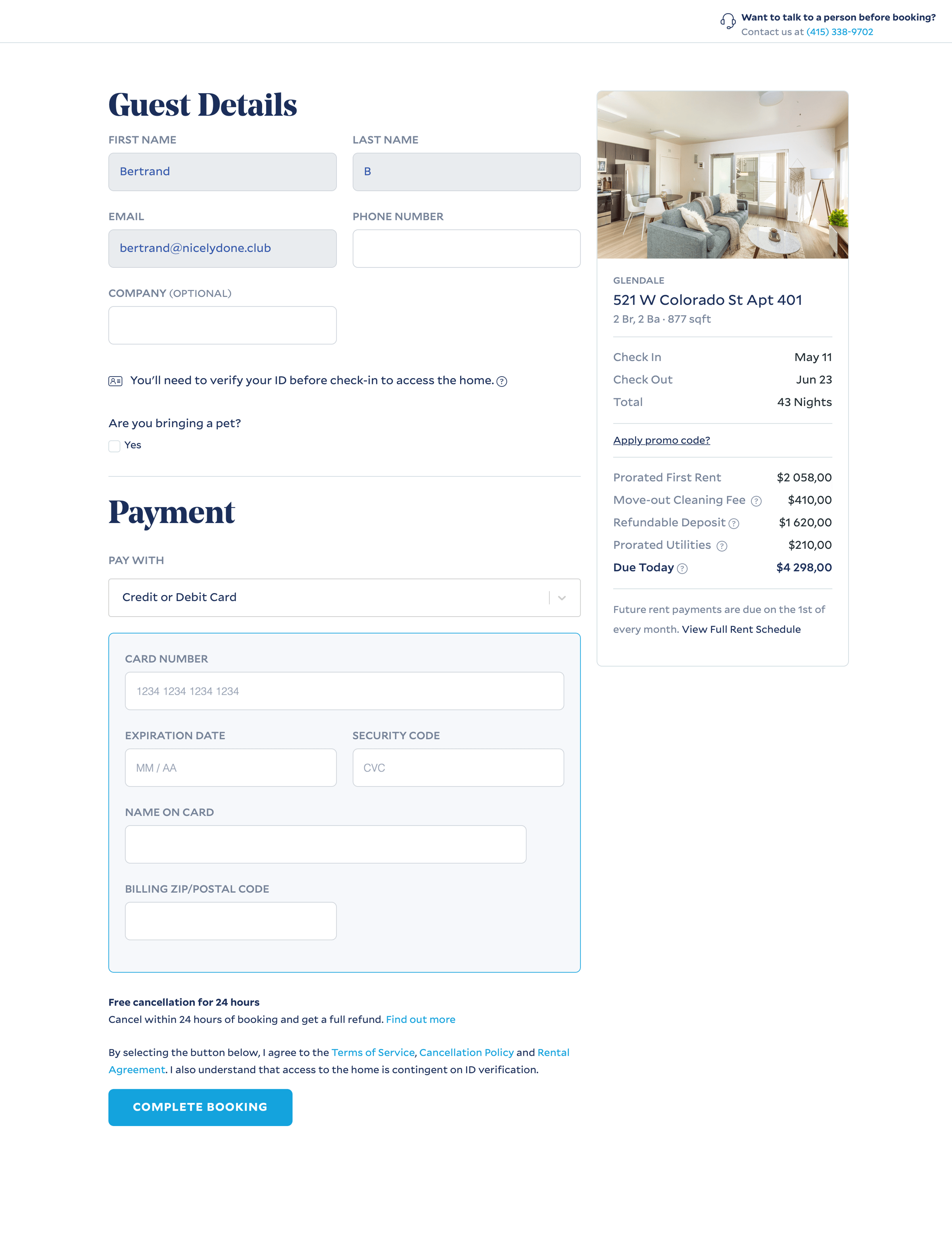Zeus living - Booking detail screen
