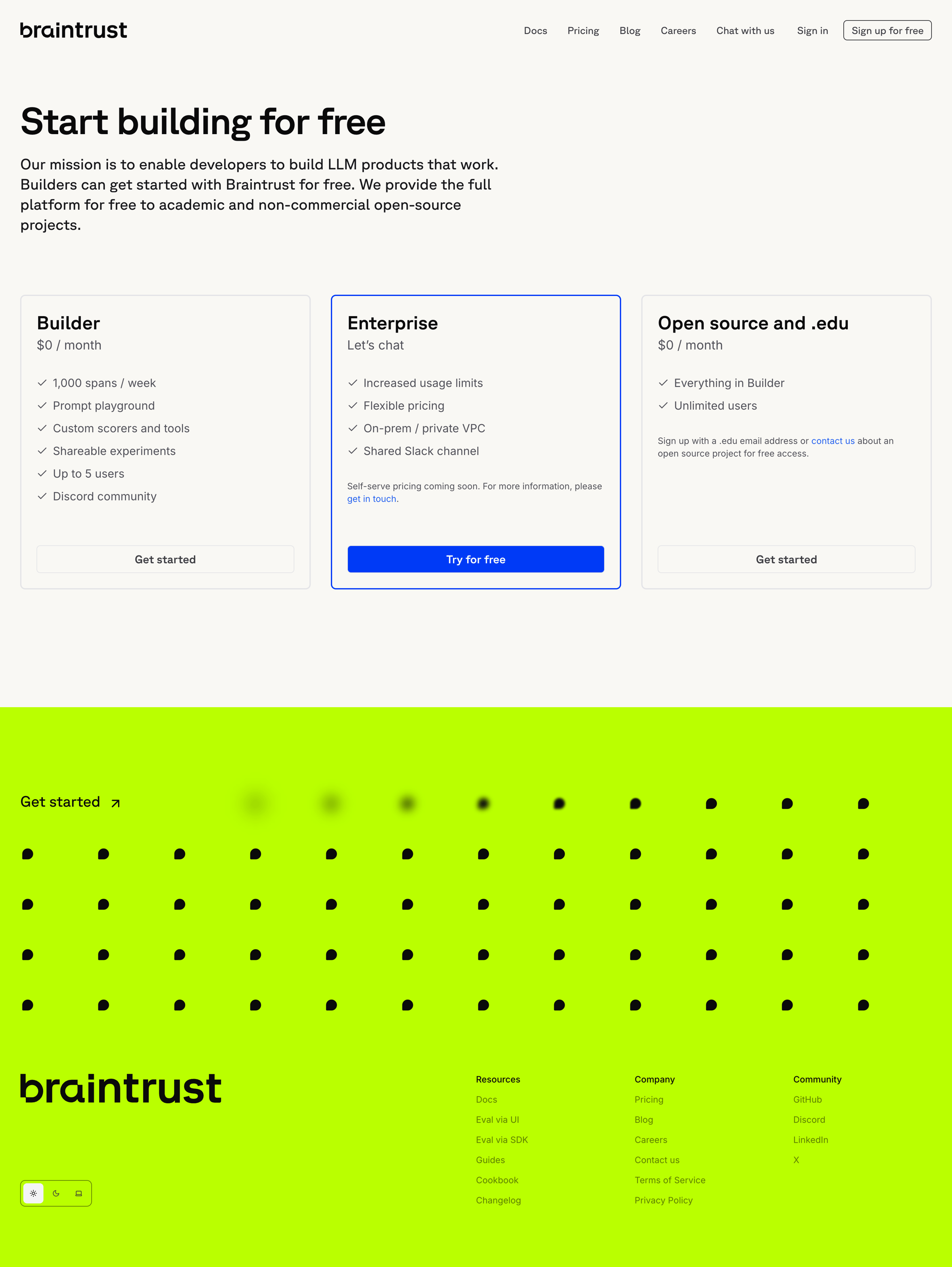 Braintrust - Pricing - Braintrust screen