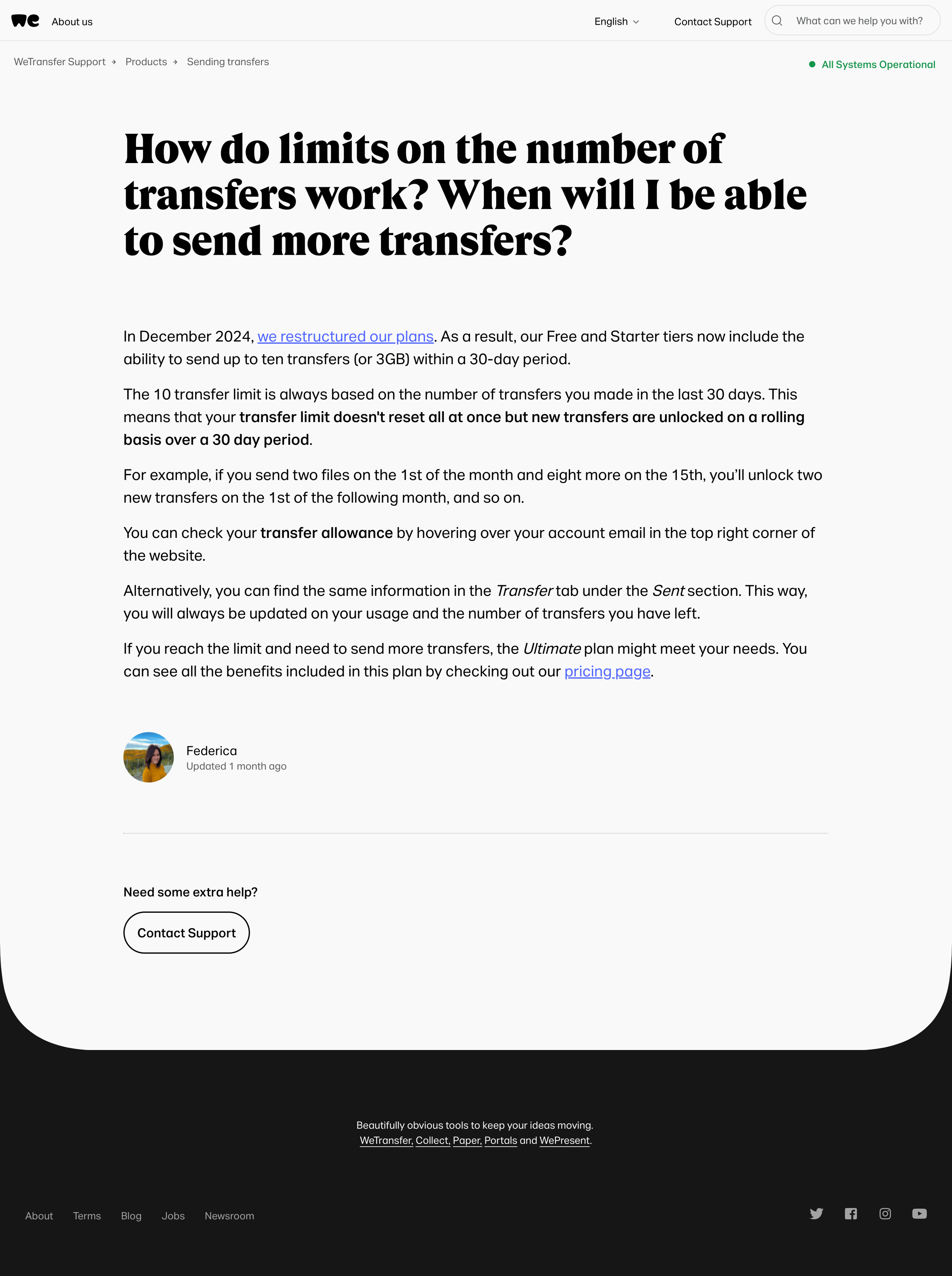 WeTransfer - How do limits on the number of transfers work When will I be able screen
