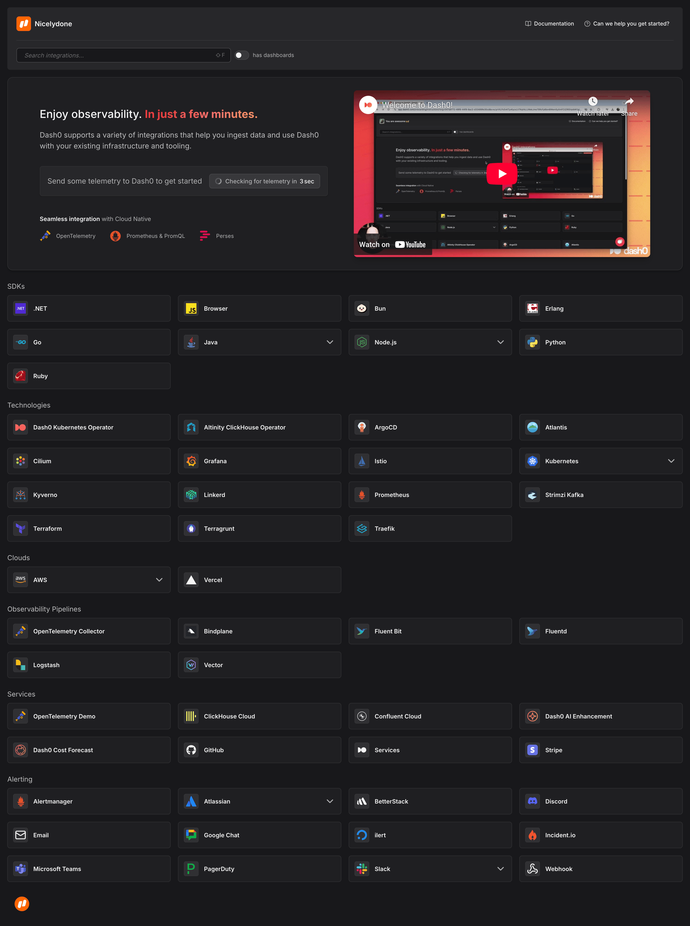 Dash0 - Welcome to Dash0! · Dash0 screen