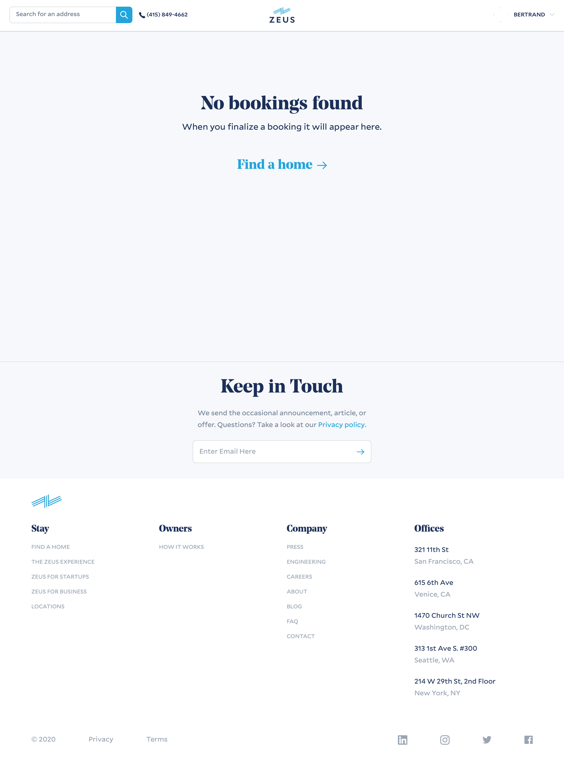 Zeus living - Empty state screen