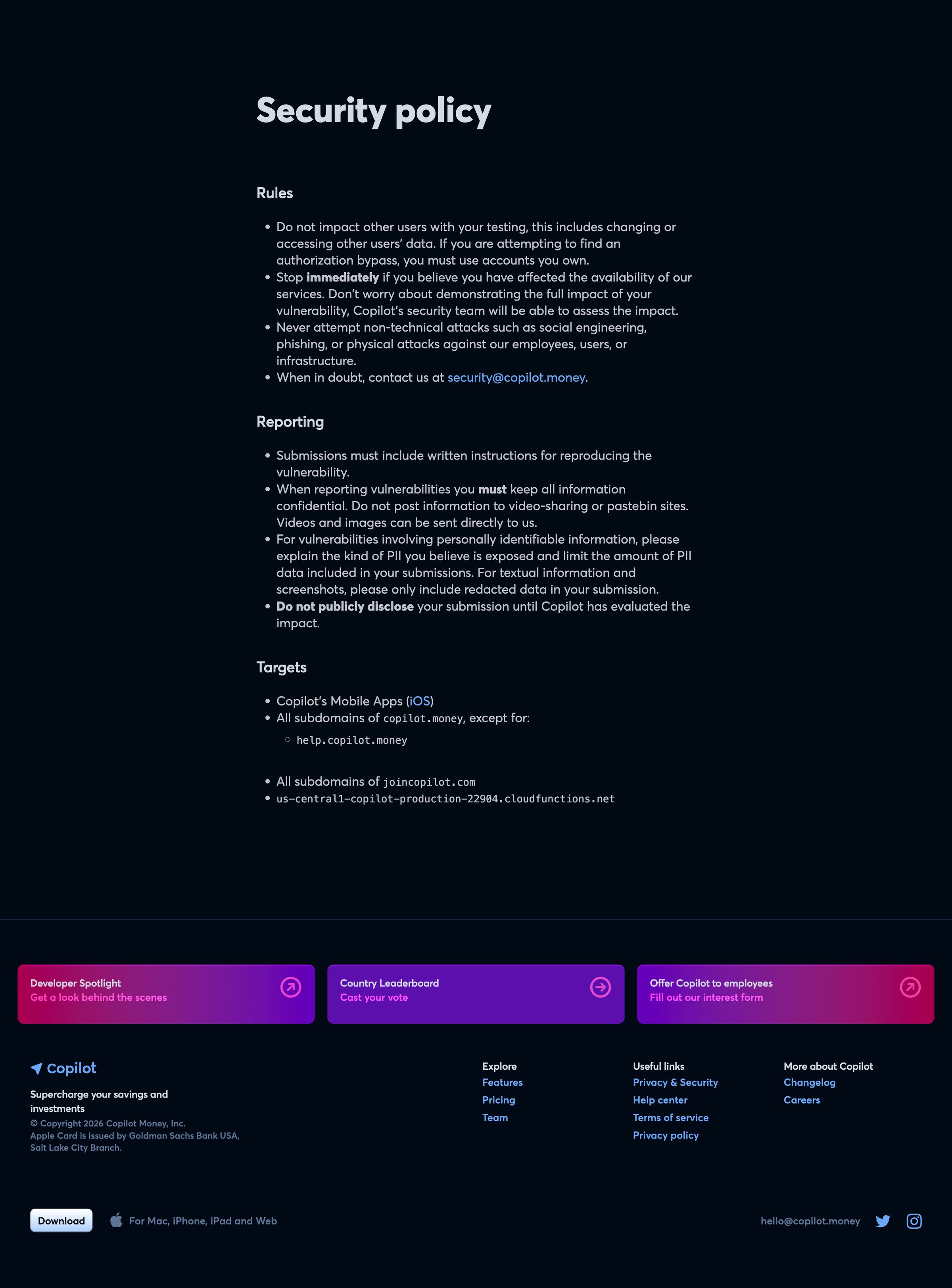 Copilot - Security Policy Copilot screen