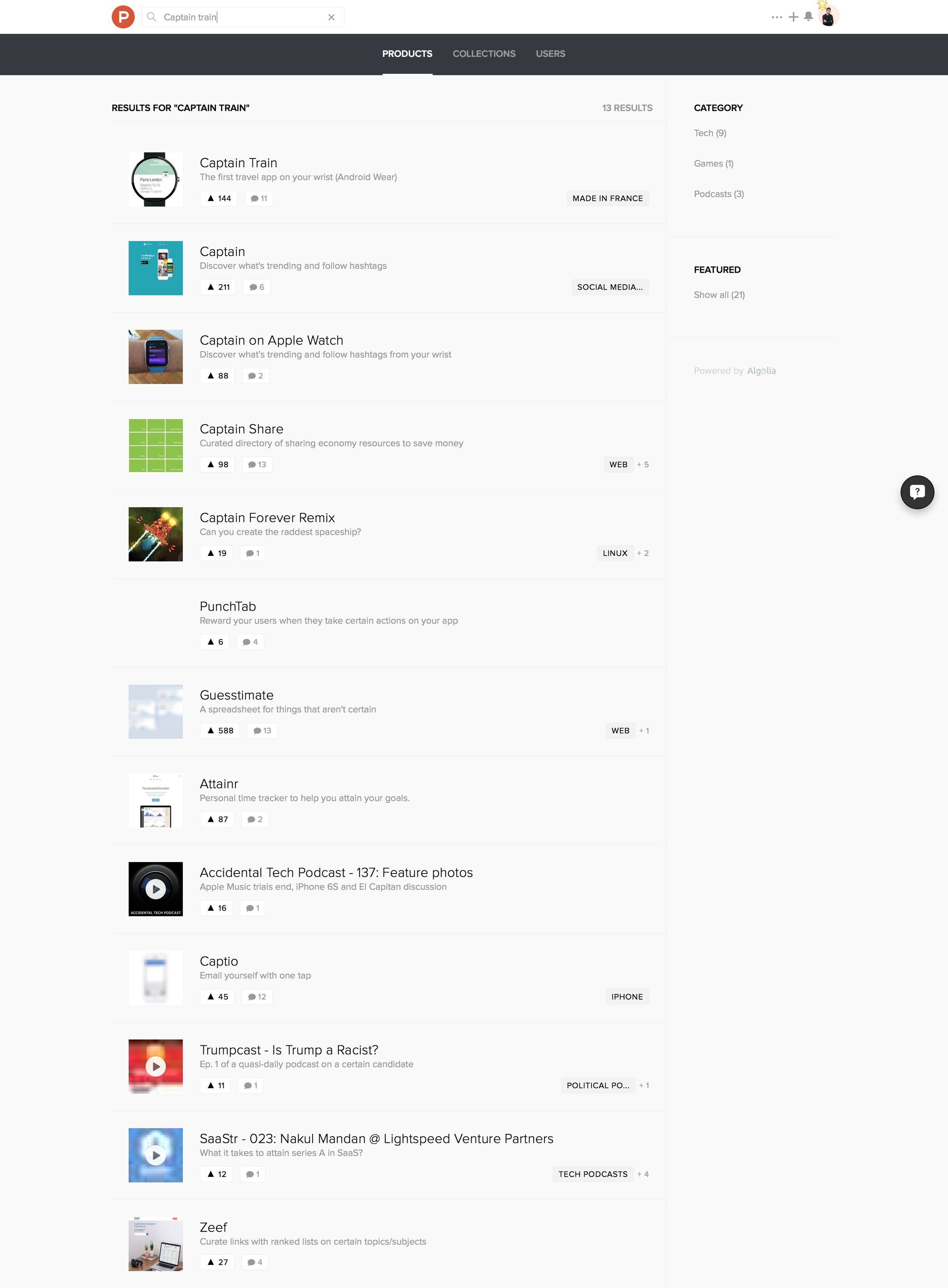 Search from Product Hunt