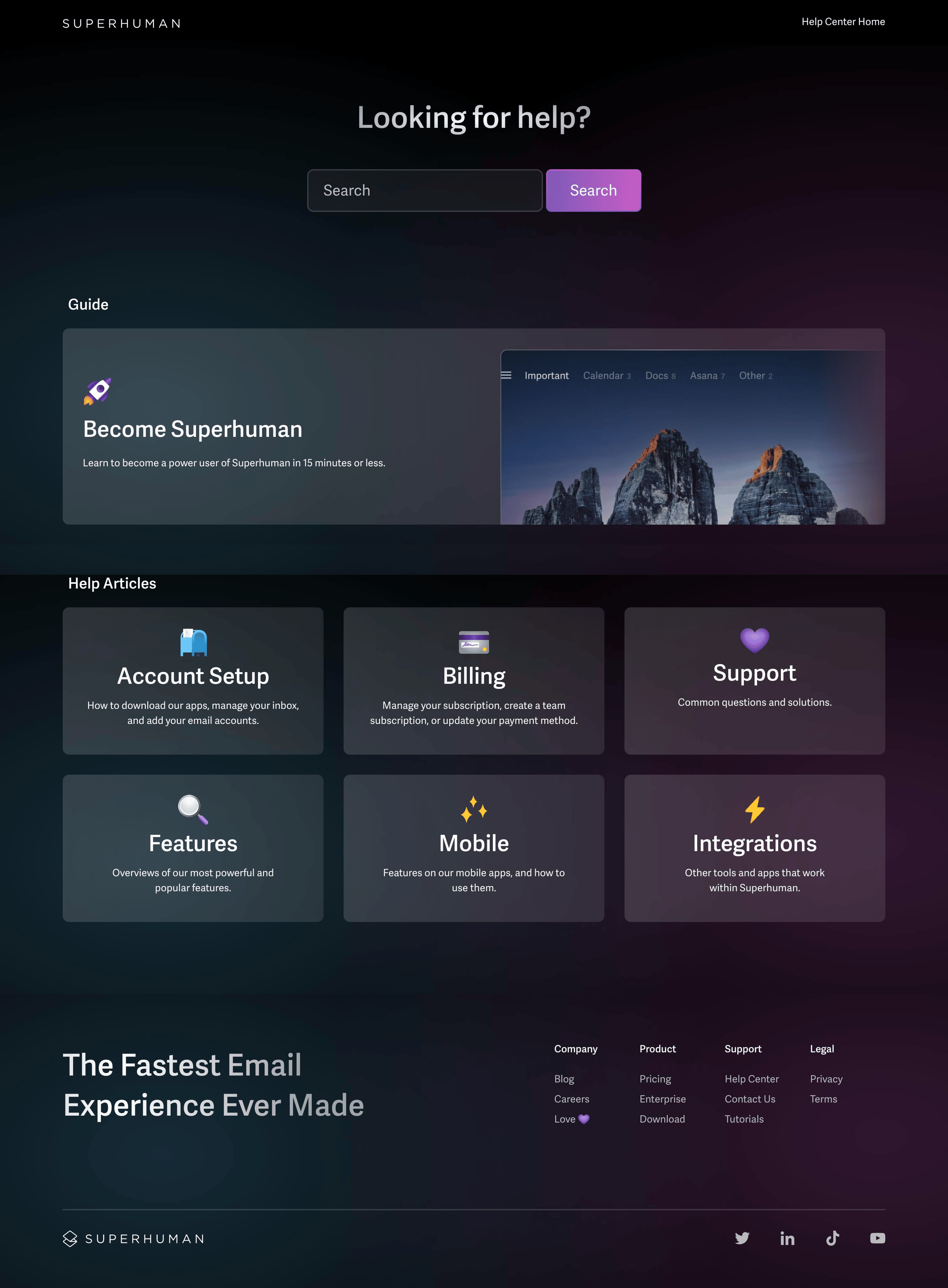 Superhuman - Superhuman Help Center screen