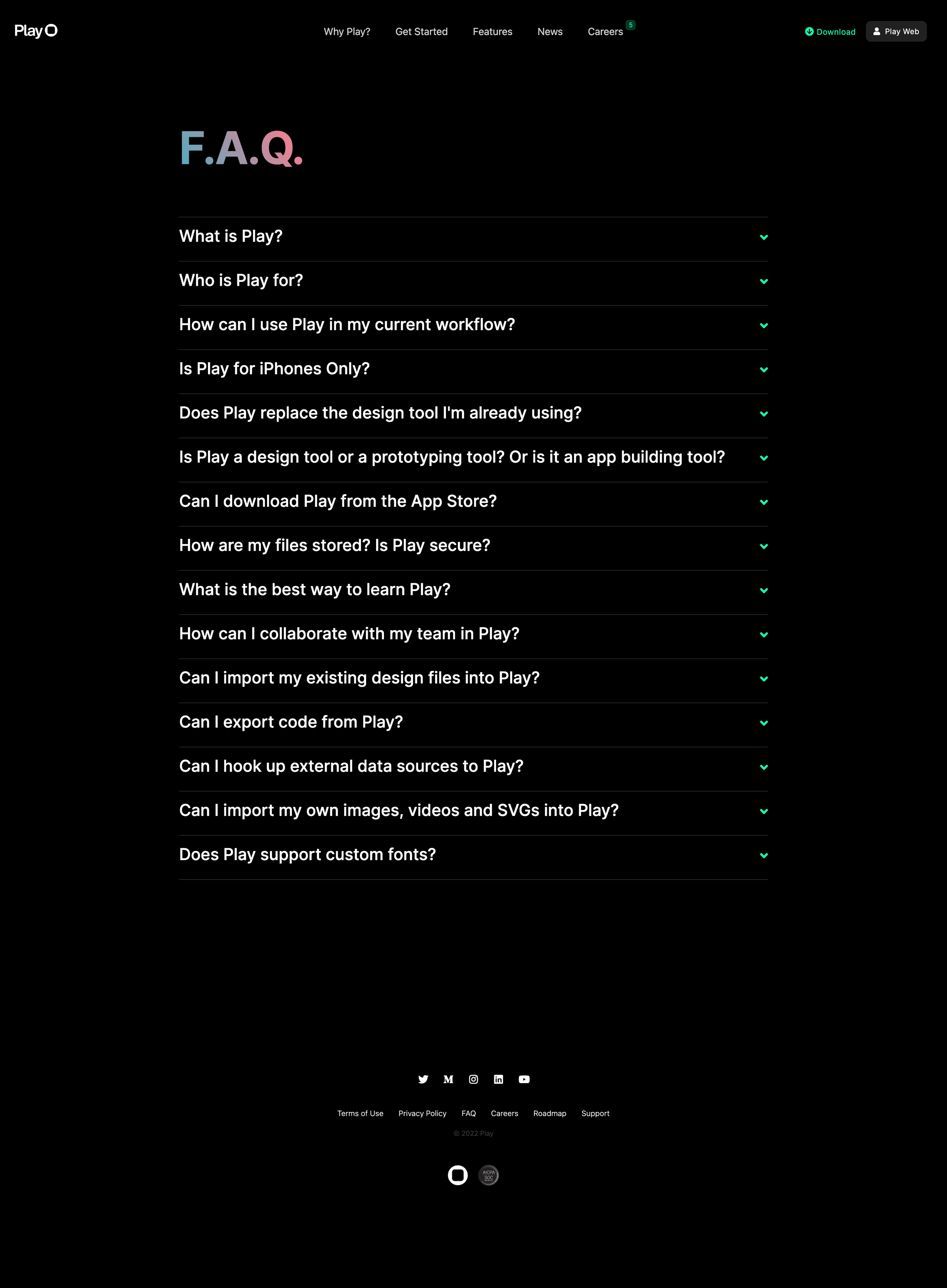 Play - FAQ screen