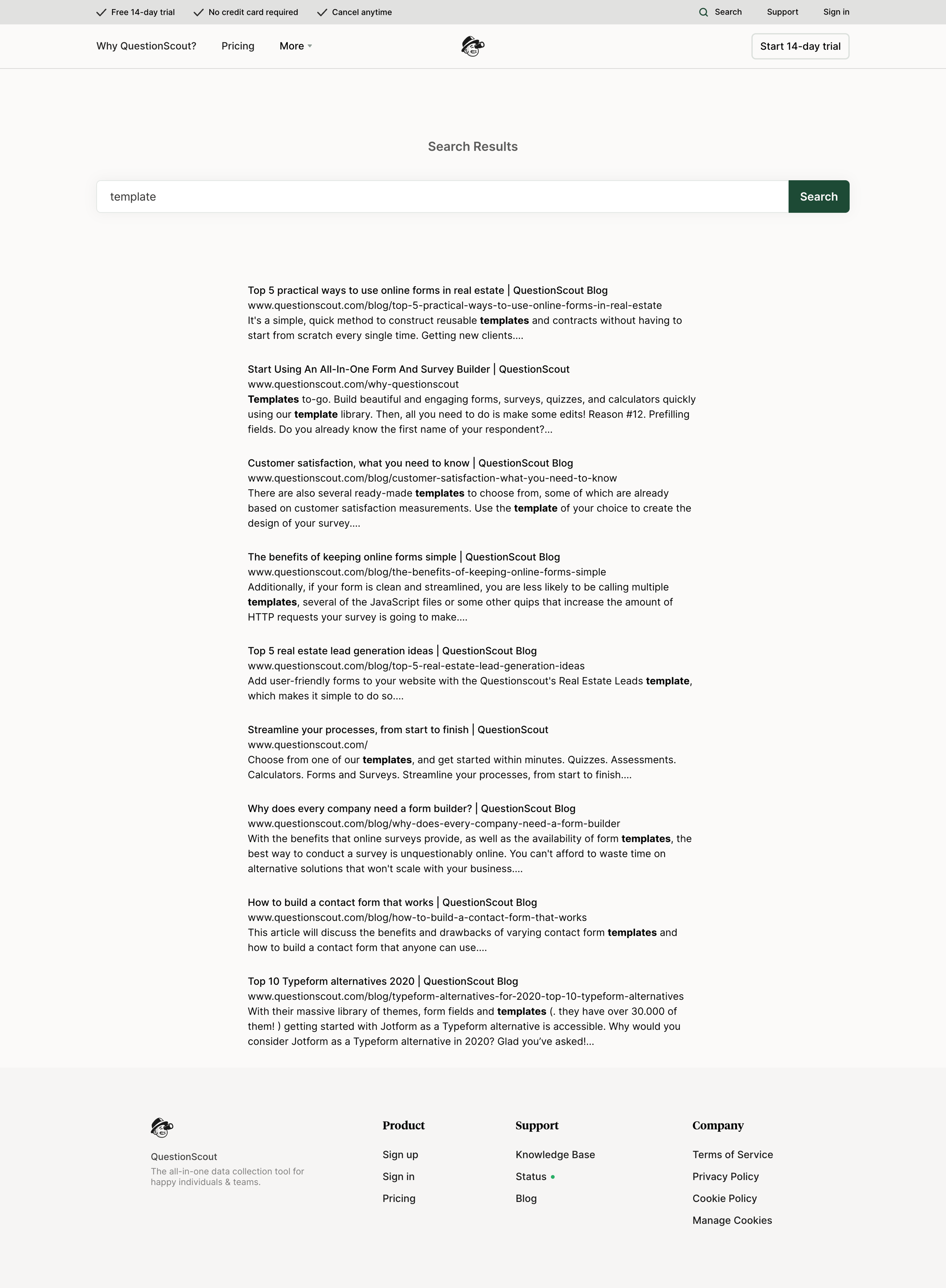 QuestionScout - Search Results screen