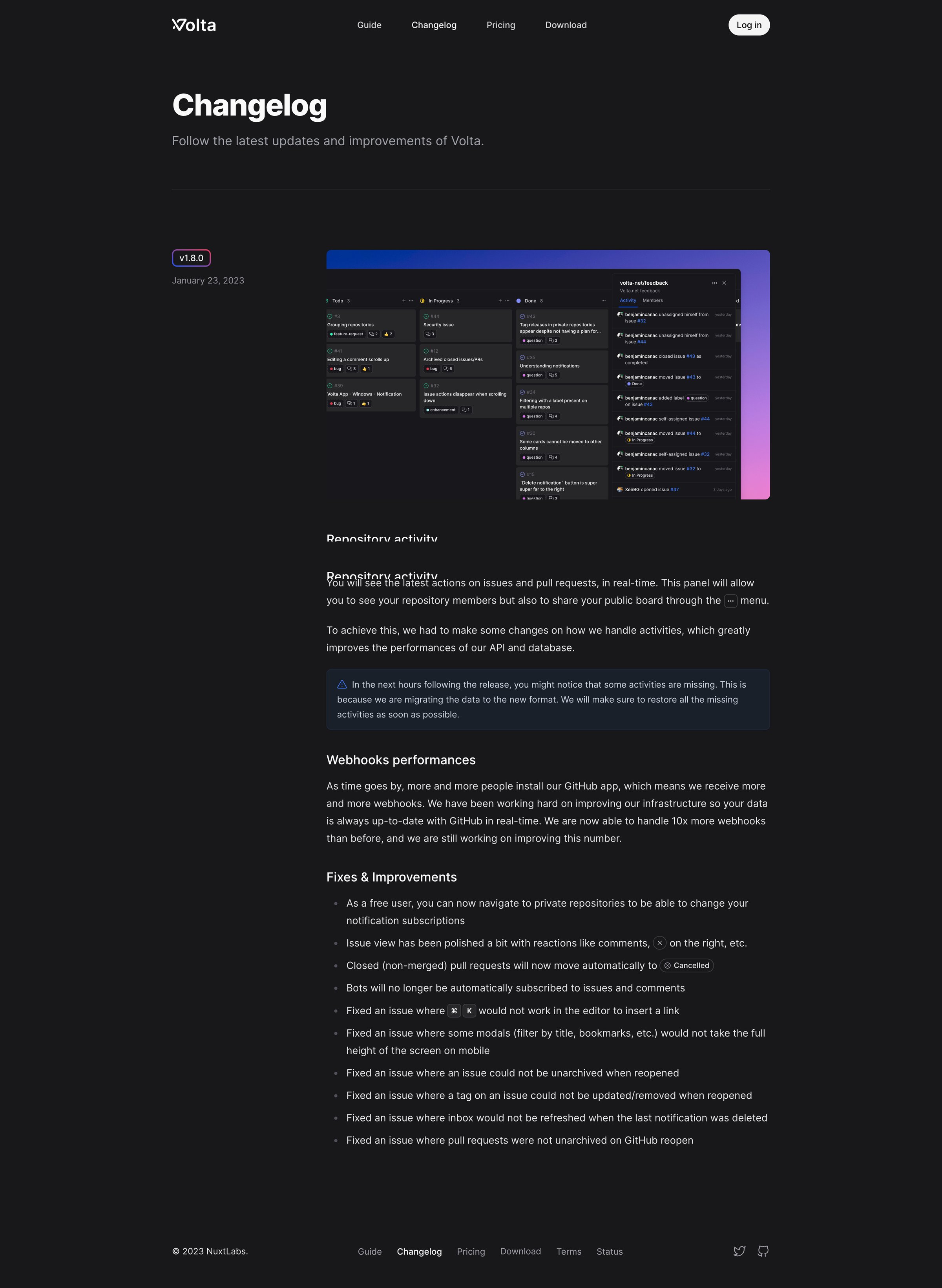 Volta - v1.8.0 · Volta screen