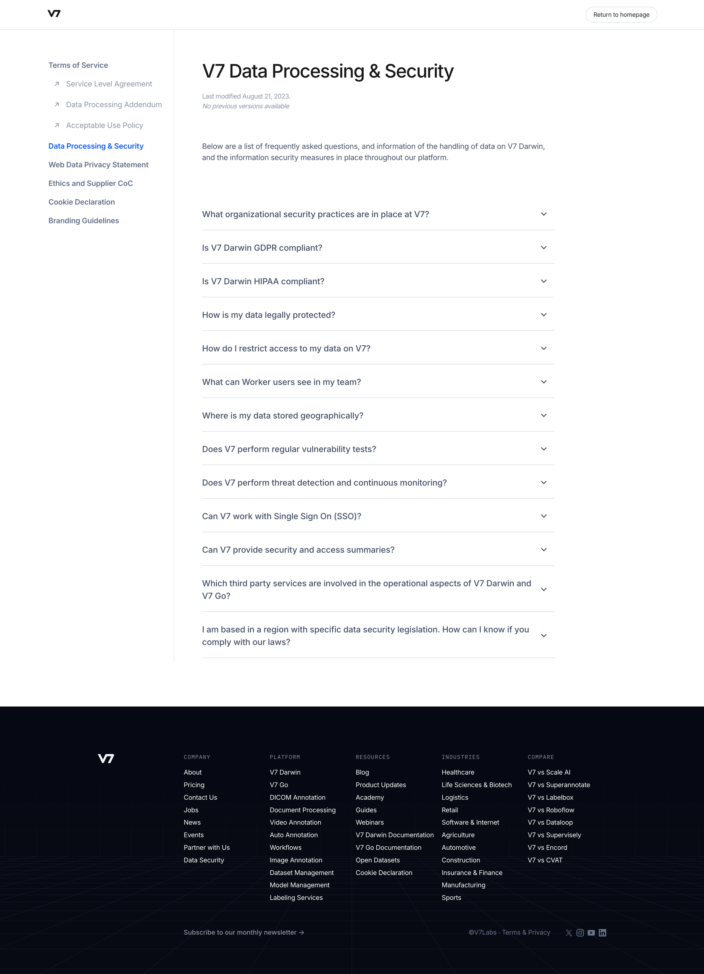 V7 - Data Processing | Security screen