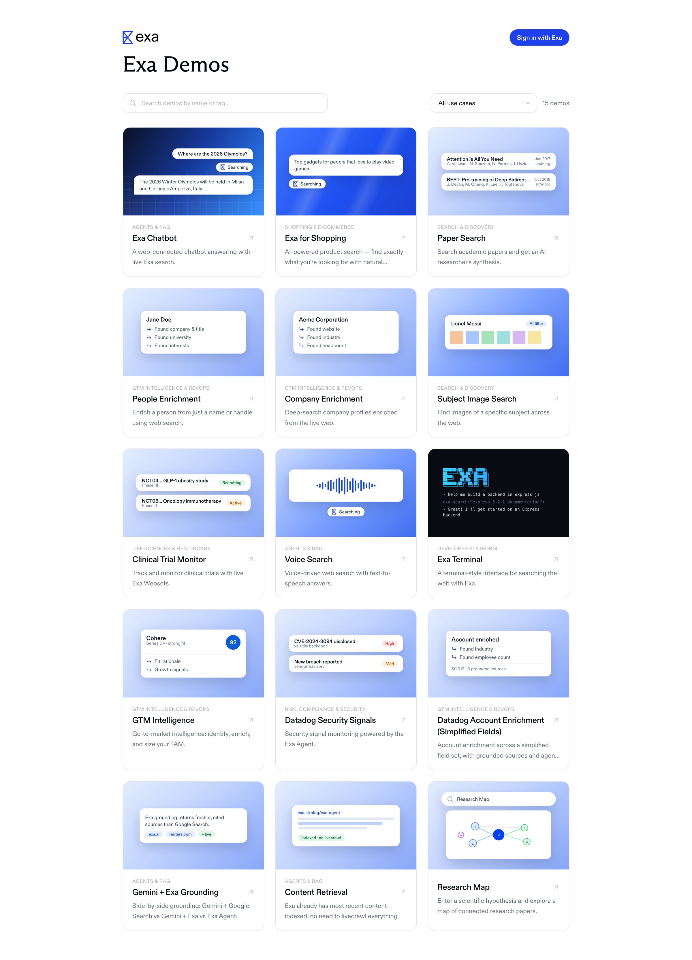 Exa - Exa Demos screen