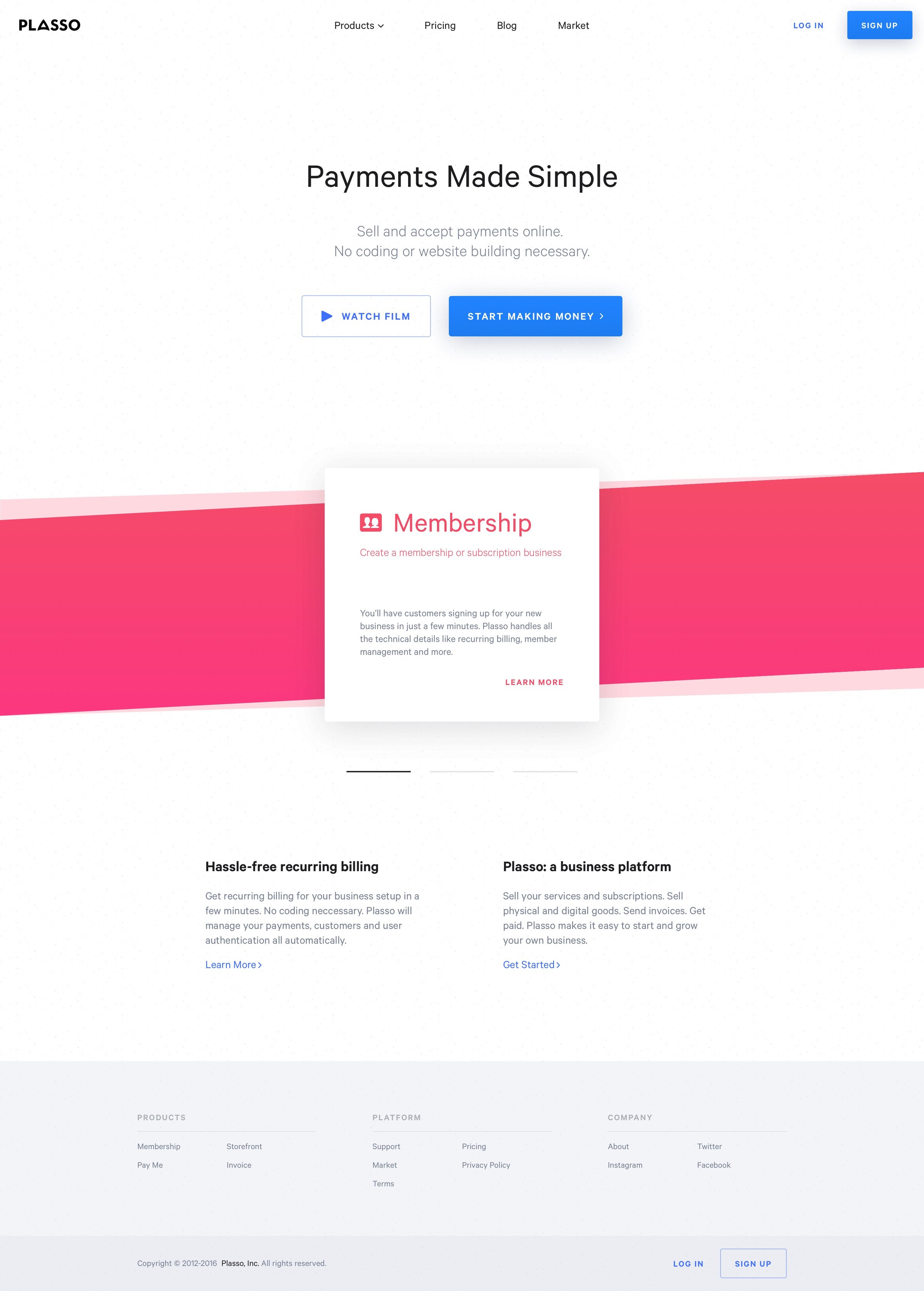 Plasso - Landing page screen