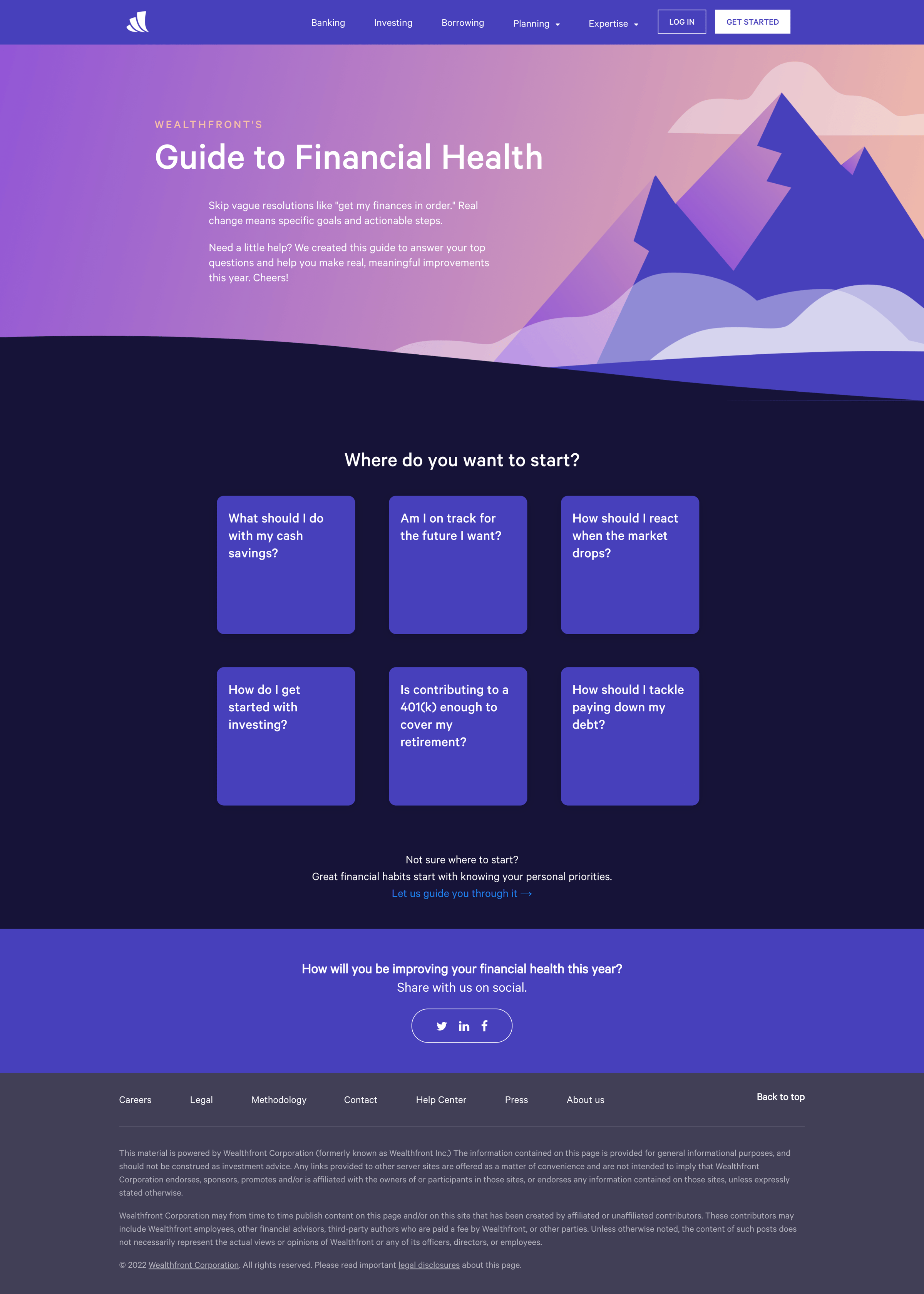 Wealthfront - Wealthfront’s Guide to Financial Health screen