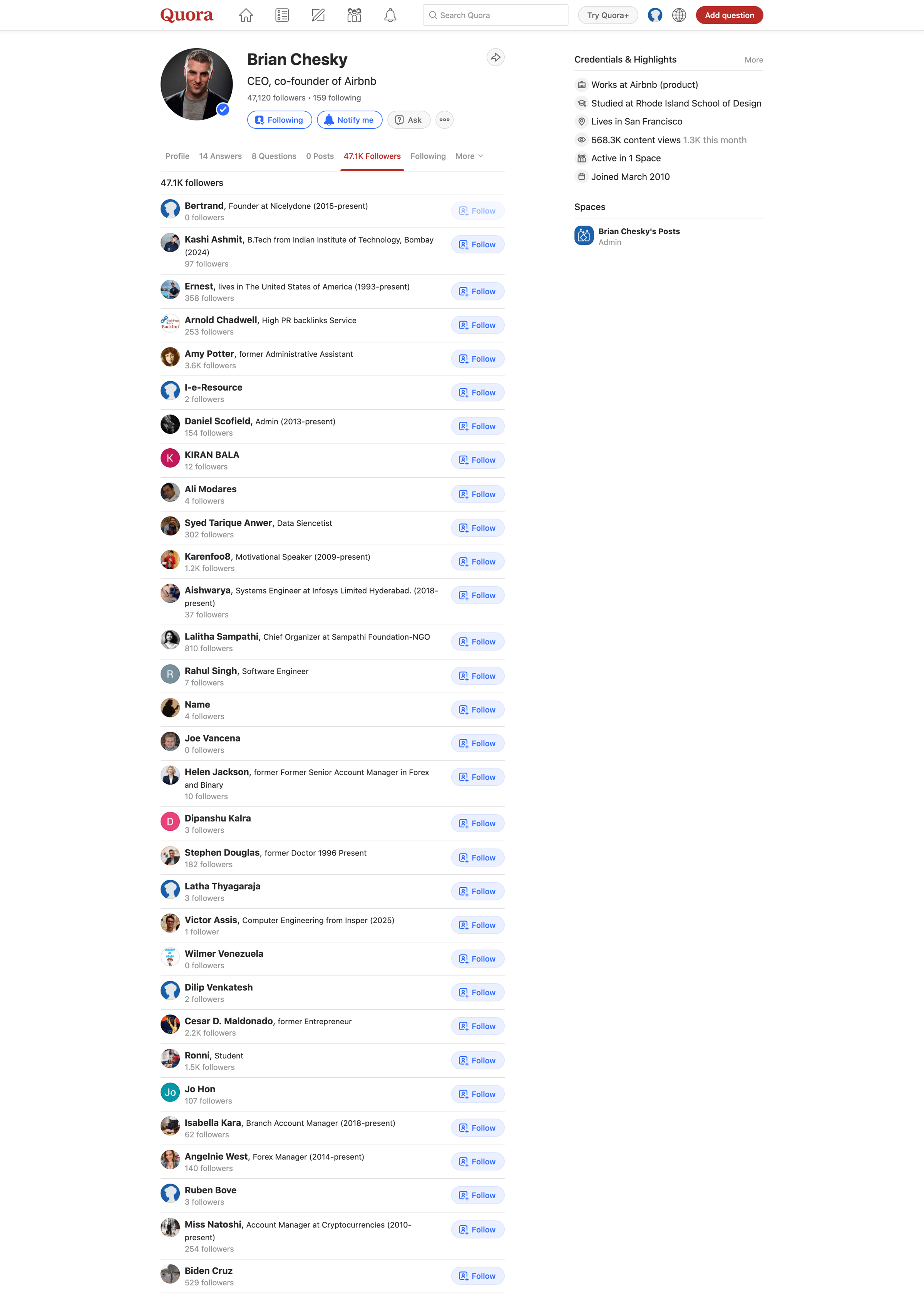 Quora - Brian Chesky - Quora screen