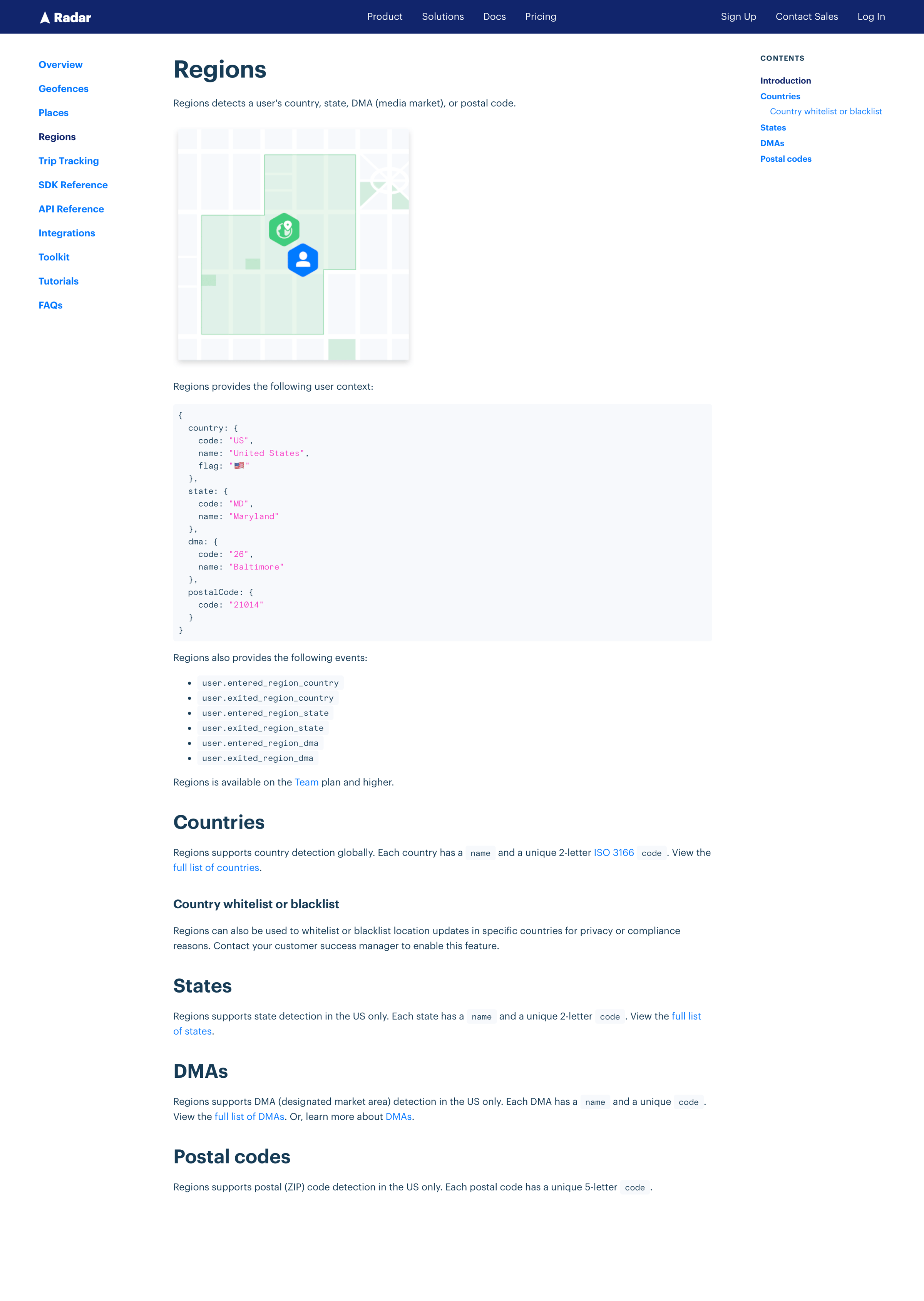 Radar - Documentation - Regions | Radar screen