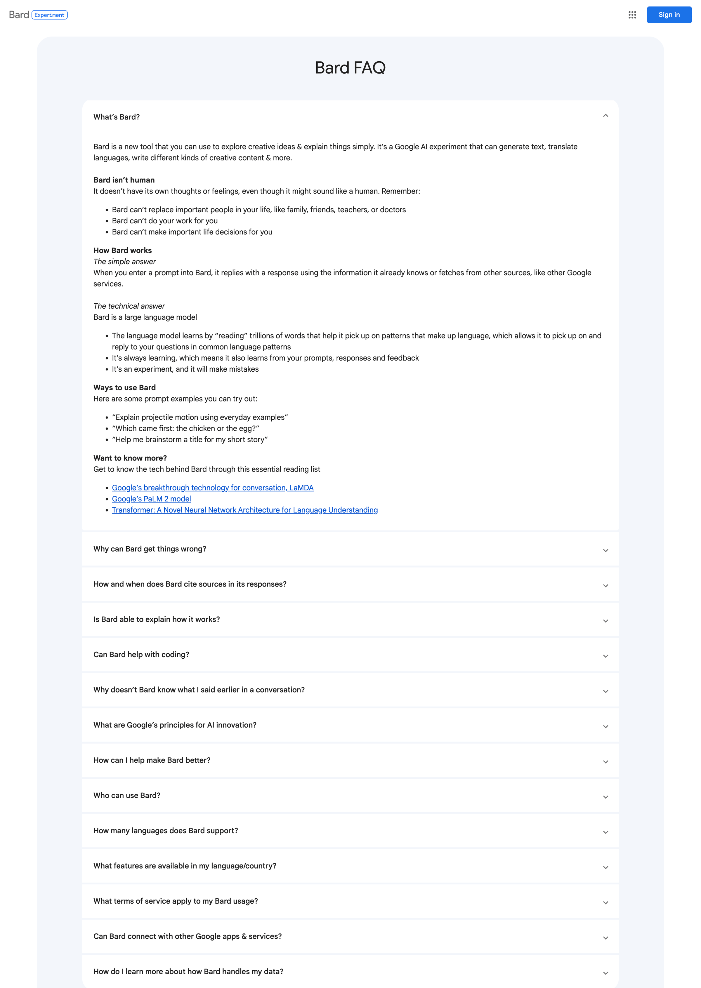 Bard - What Can Bard Do and Other Frequently Asked Questions - Bard screen