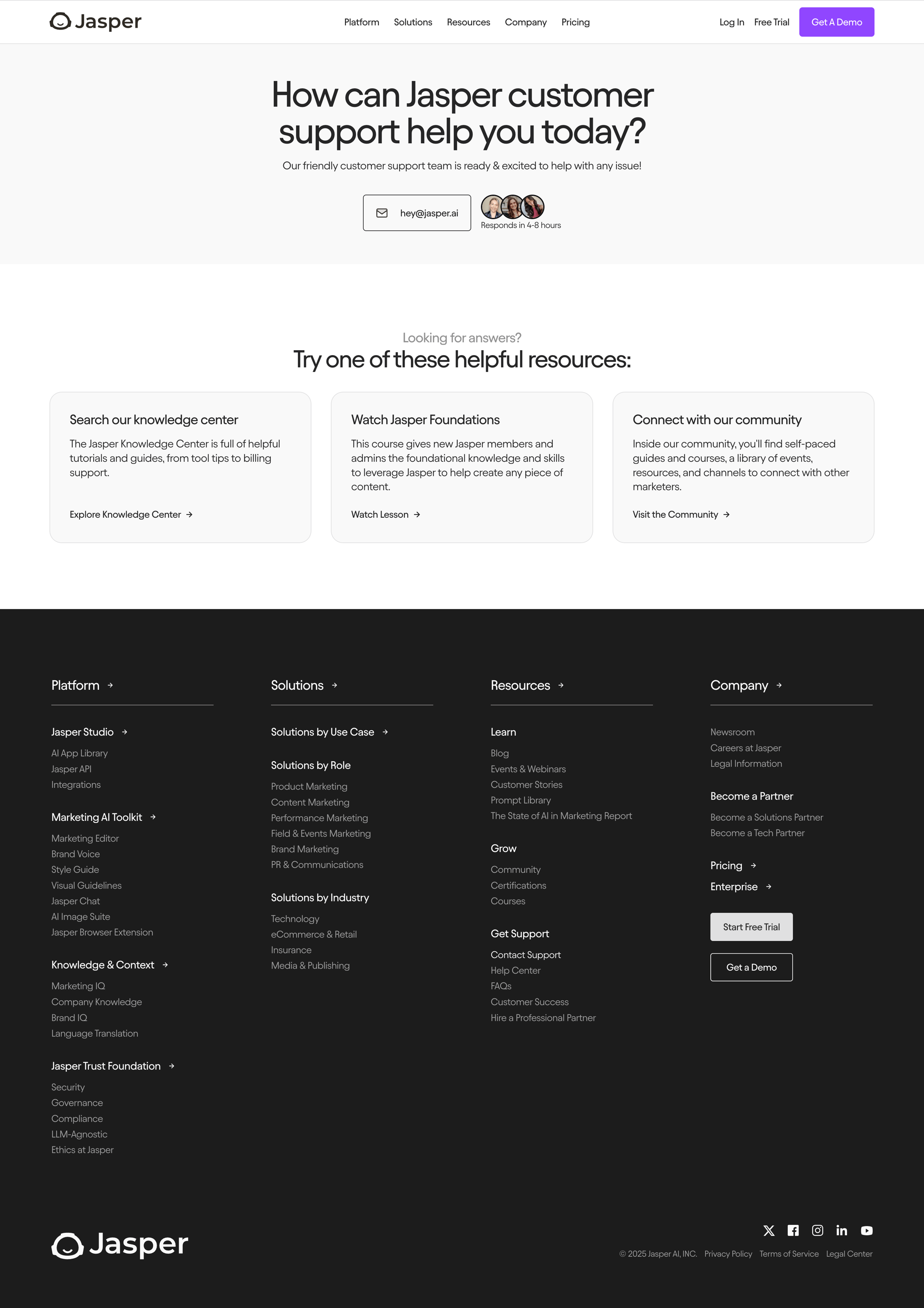 Jasper - Contact Support - Jasper screen