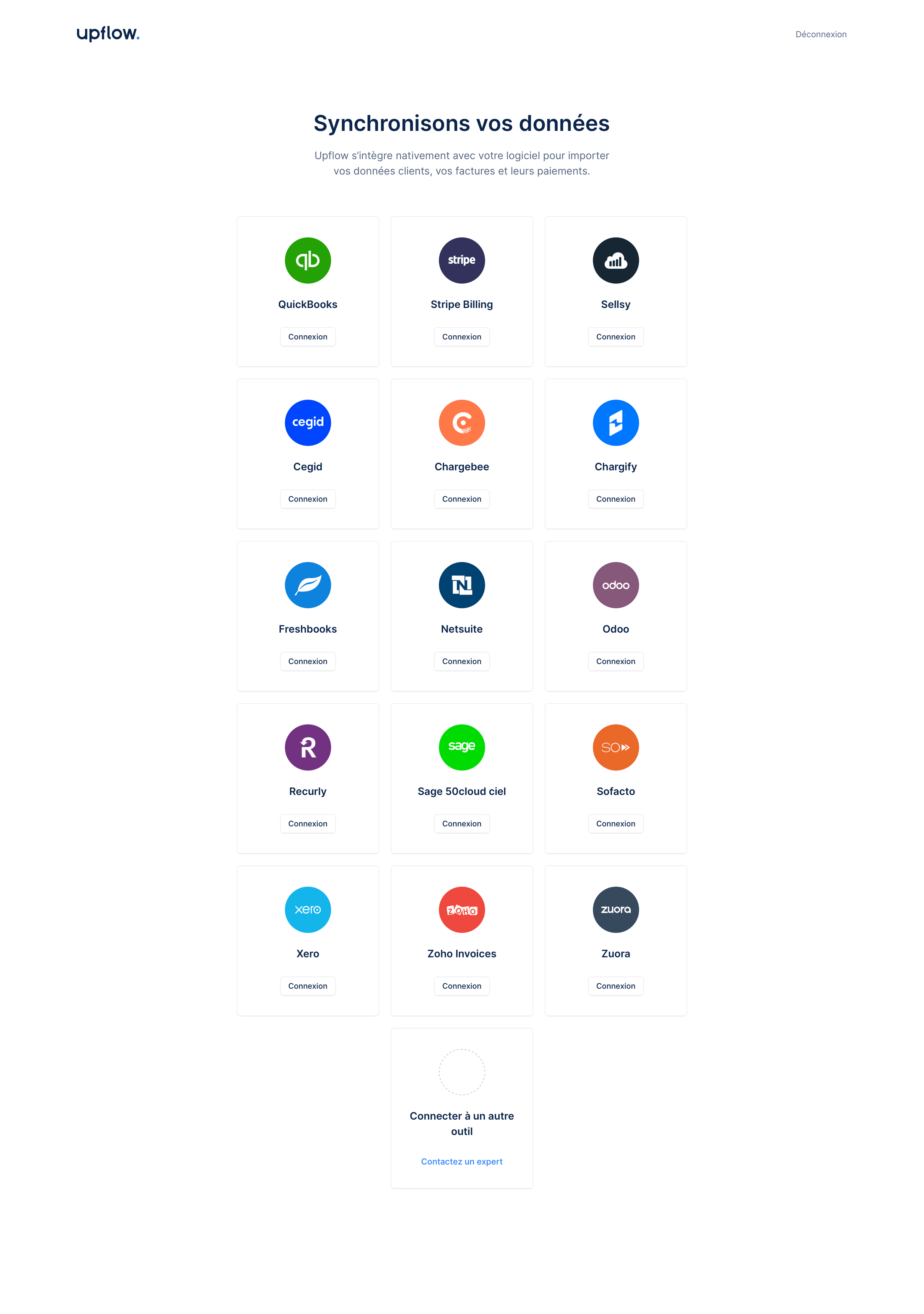 Upflow - Integration list screen