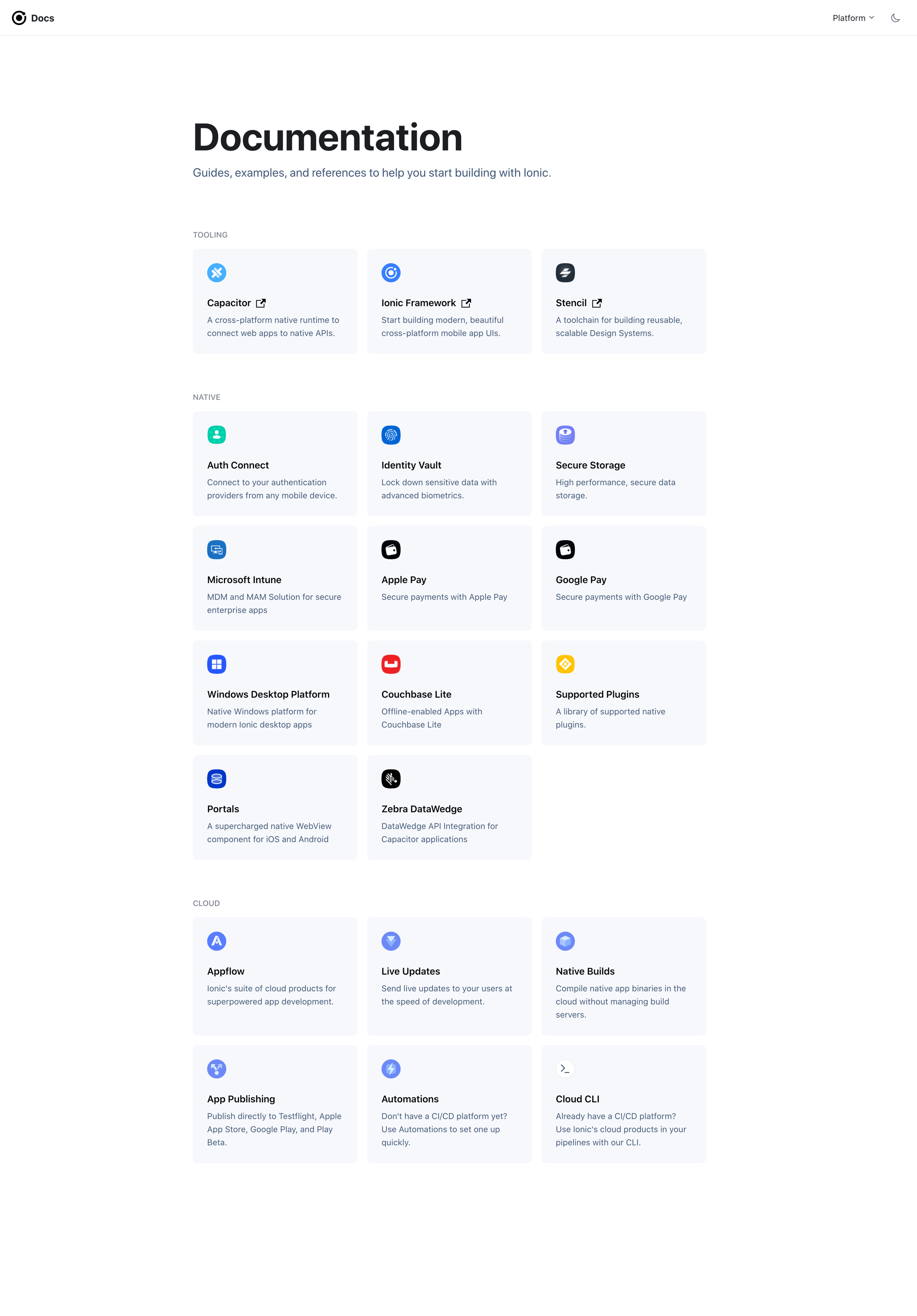 Ionic - Documentation - Ionic Documentation screen