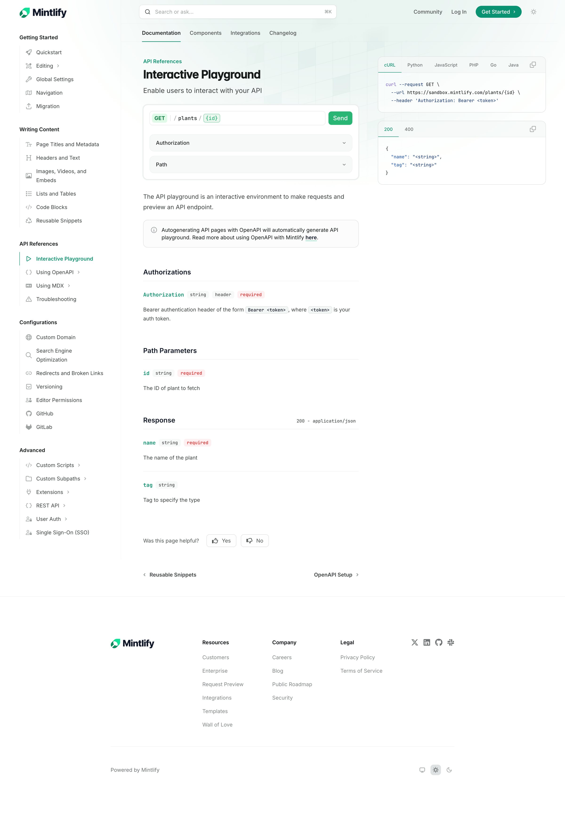 Mintlify - Interactive Playground - Mintlify screen