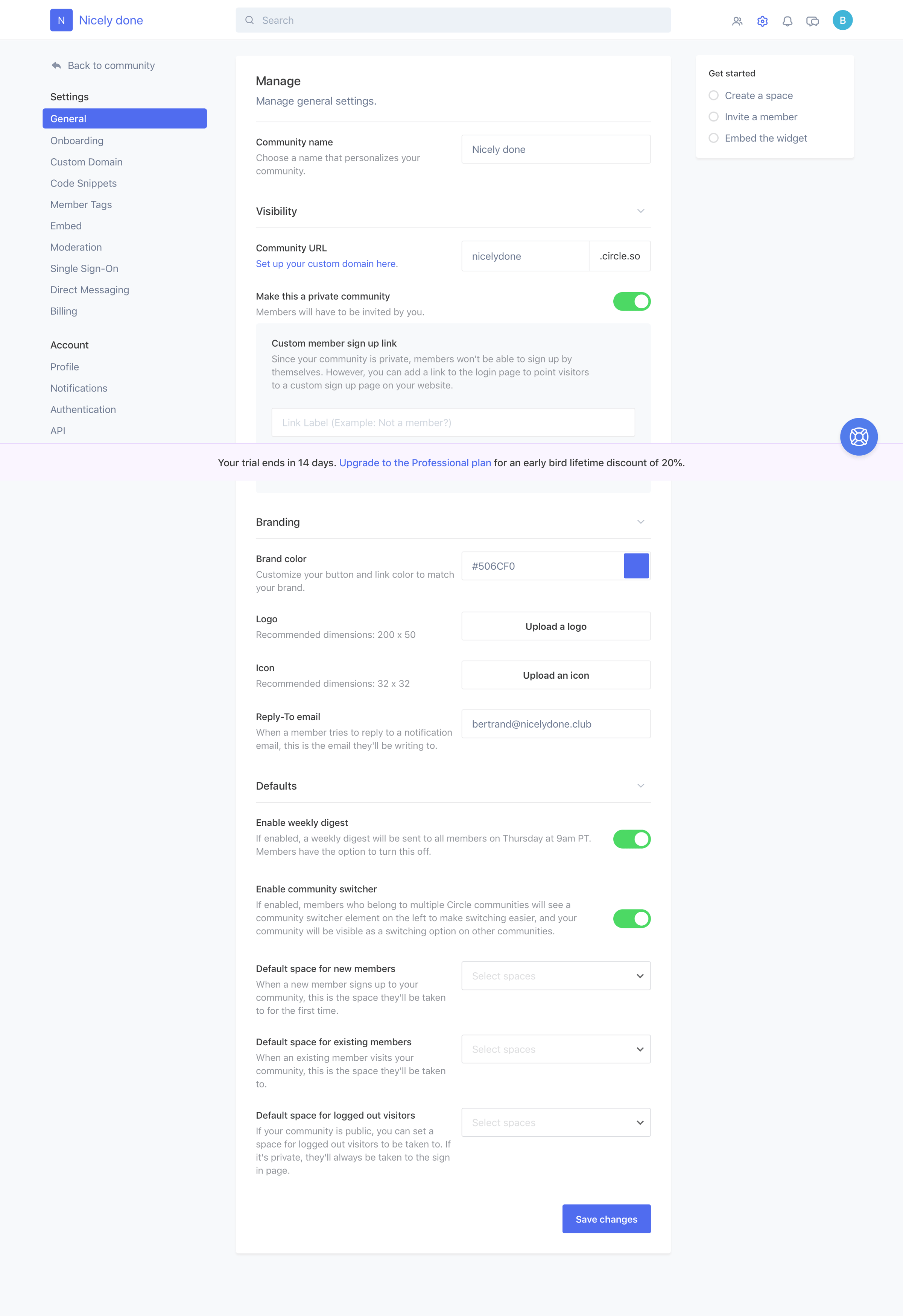 Circle - Settings screen