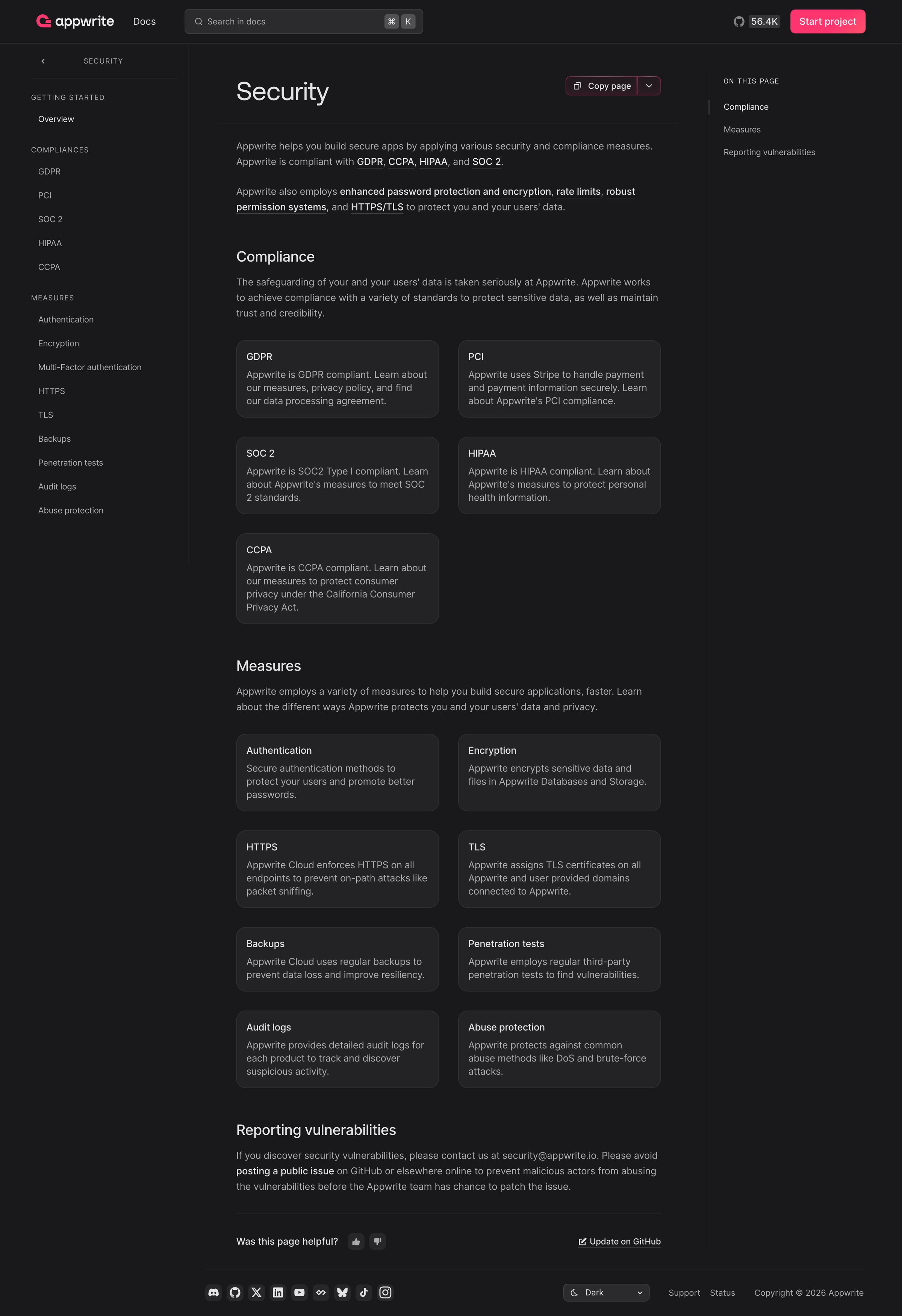 Appwrite - Security - Docs - Appwrite screen