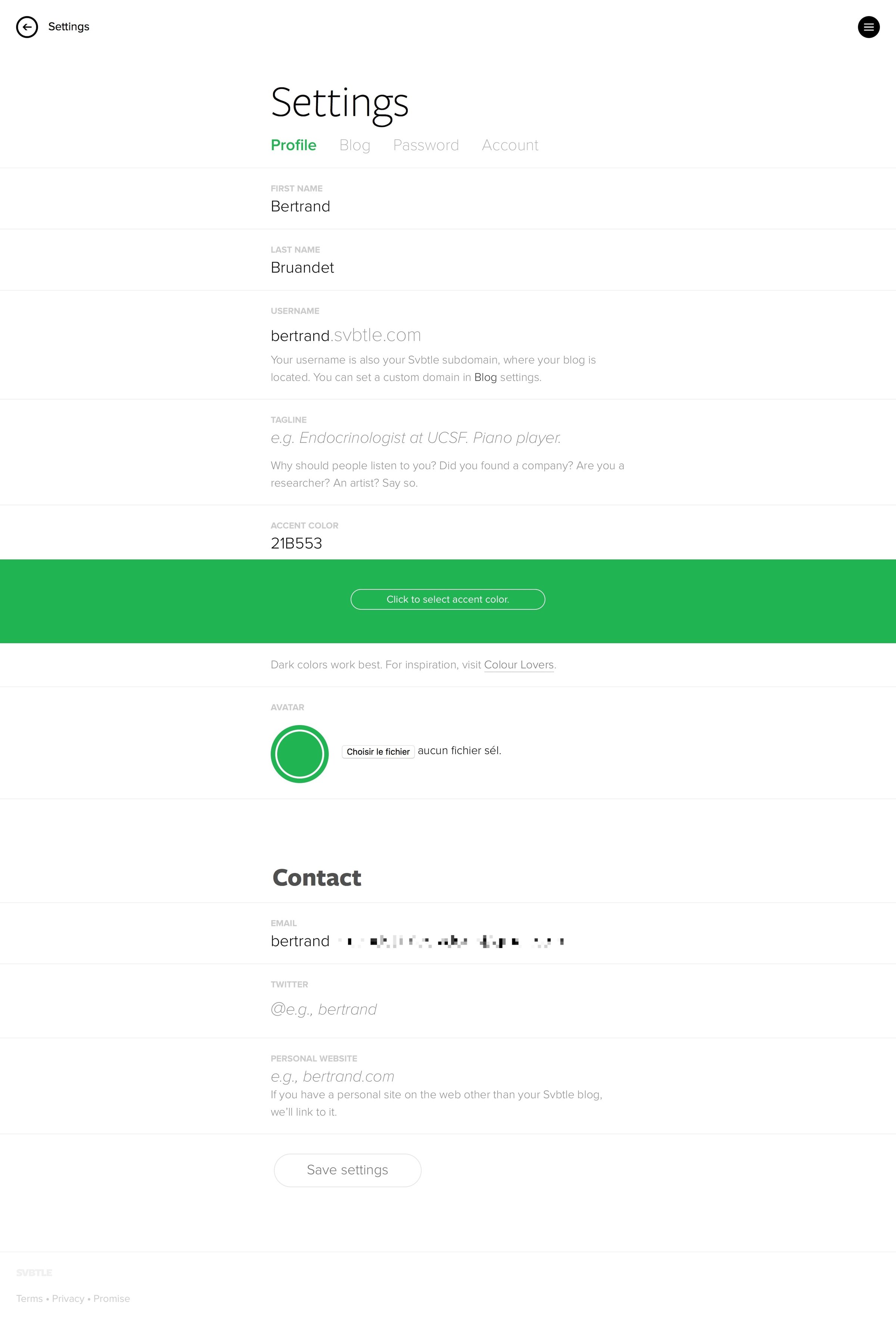 Svbtle - Settings screen