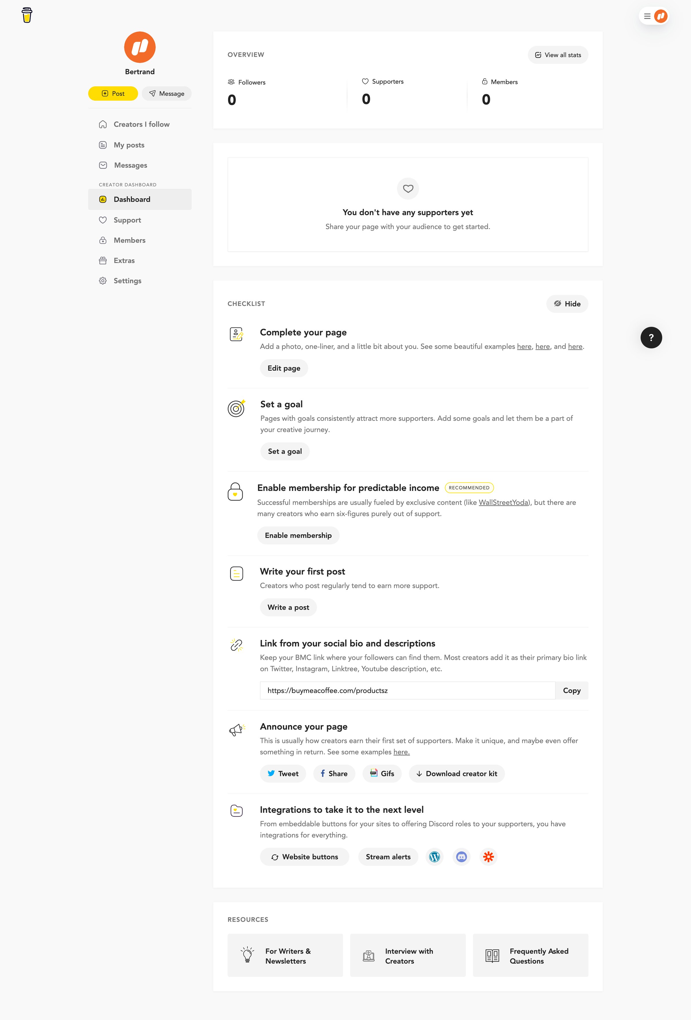 Dashboard | Buy Me a Coffee from Buy Me a Coffee