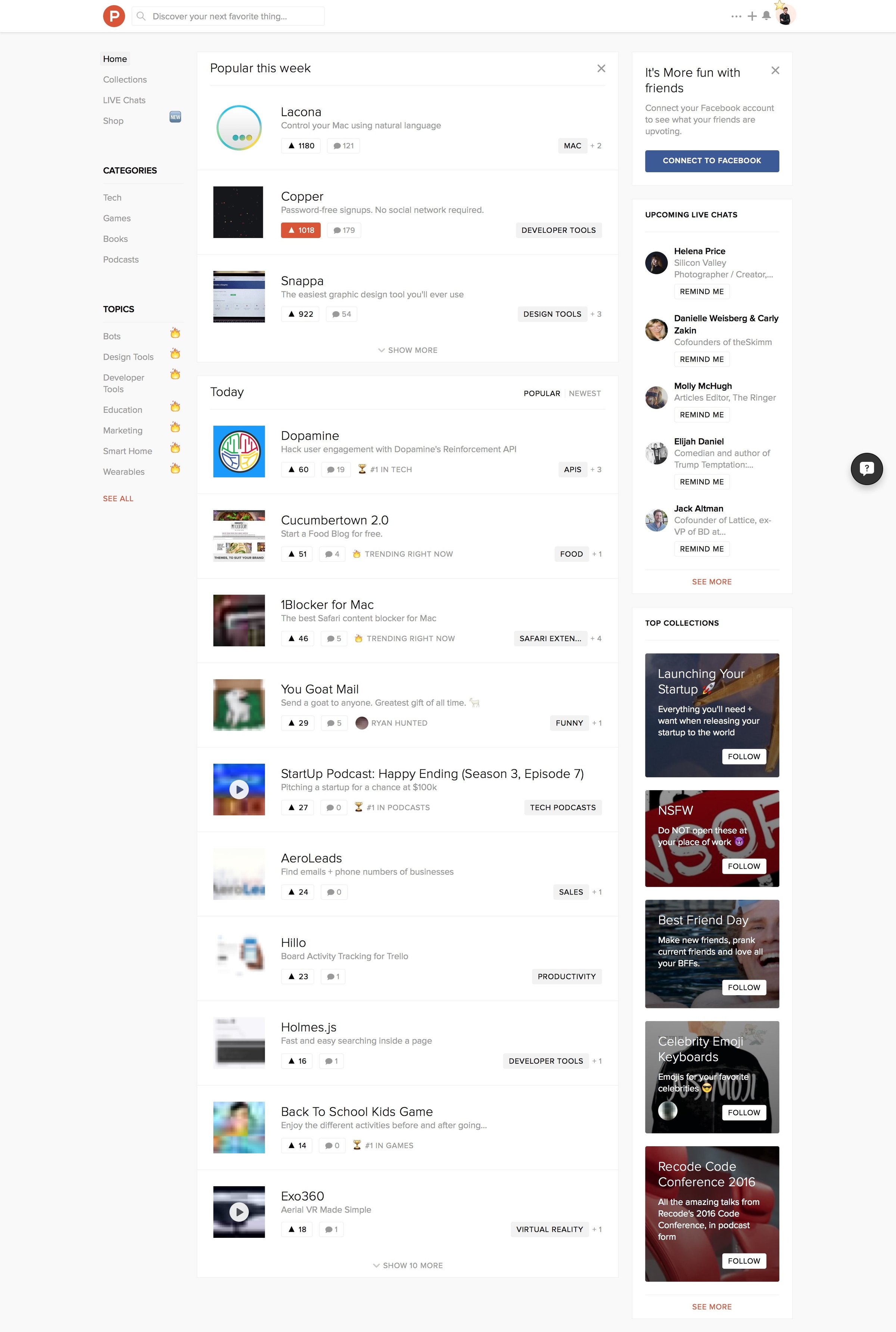 Product Hunt - Home screen