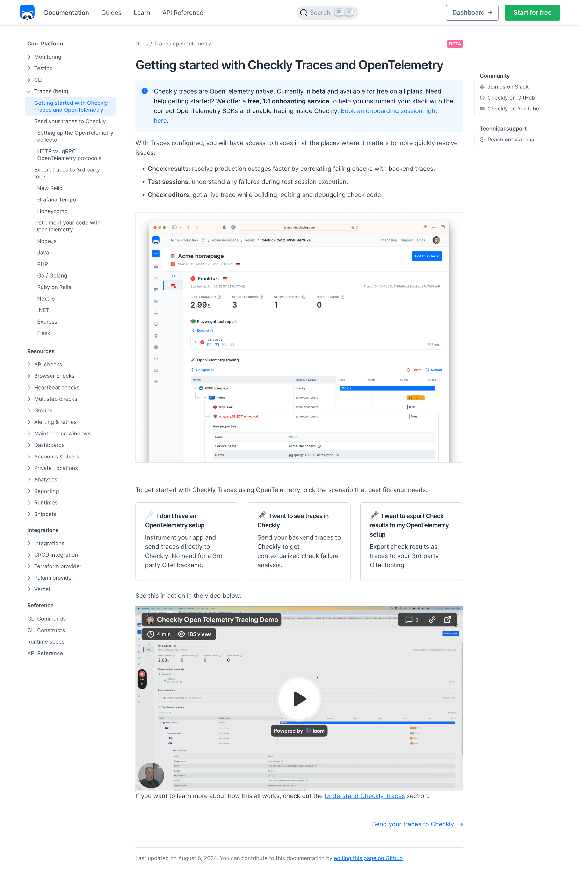 Checkly - Getting started with Checkly Traces and OpenTelemetry screen